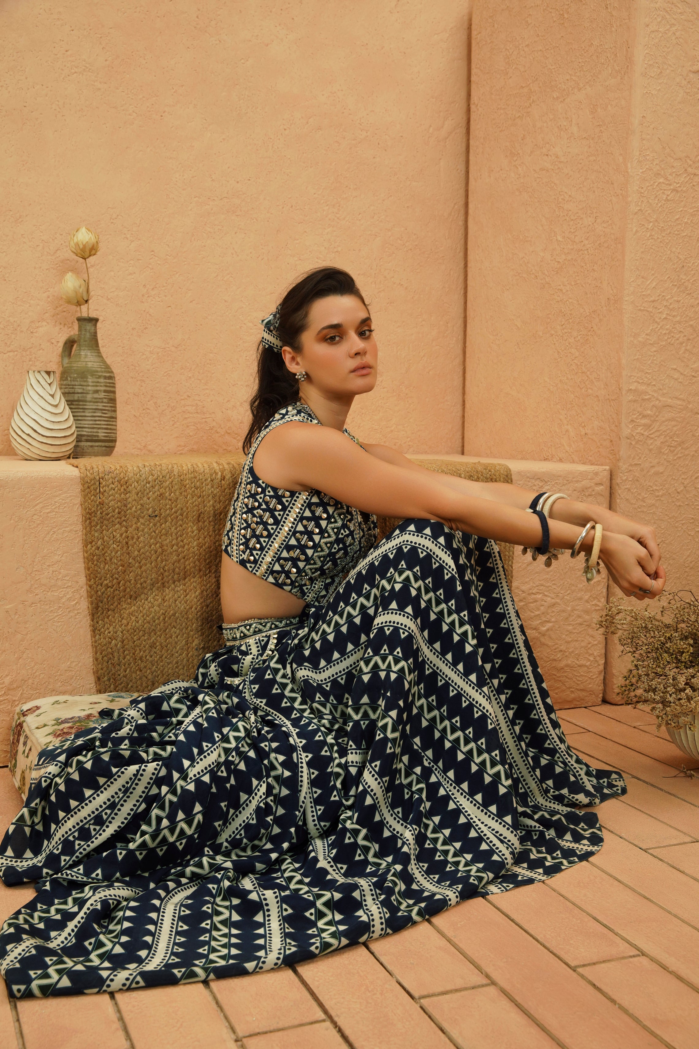 ZURI EMBELLISHED CROP TOP AND PLEATED SKIRT SET