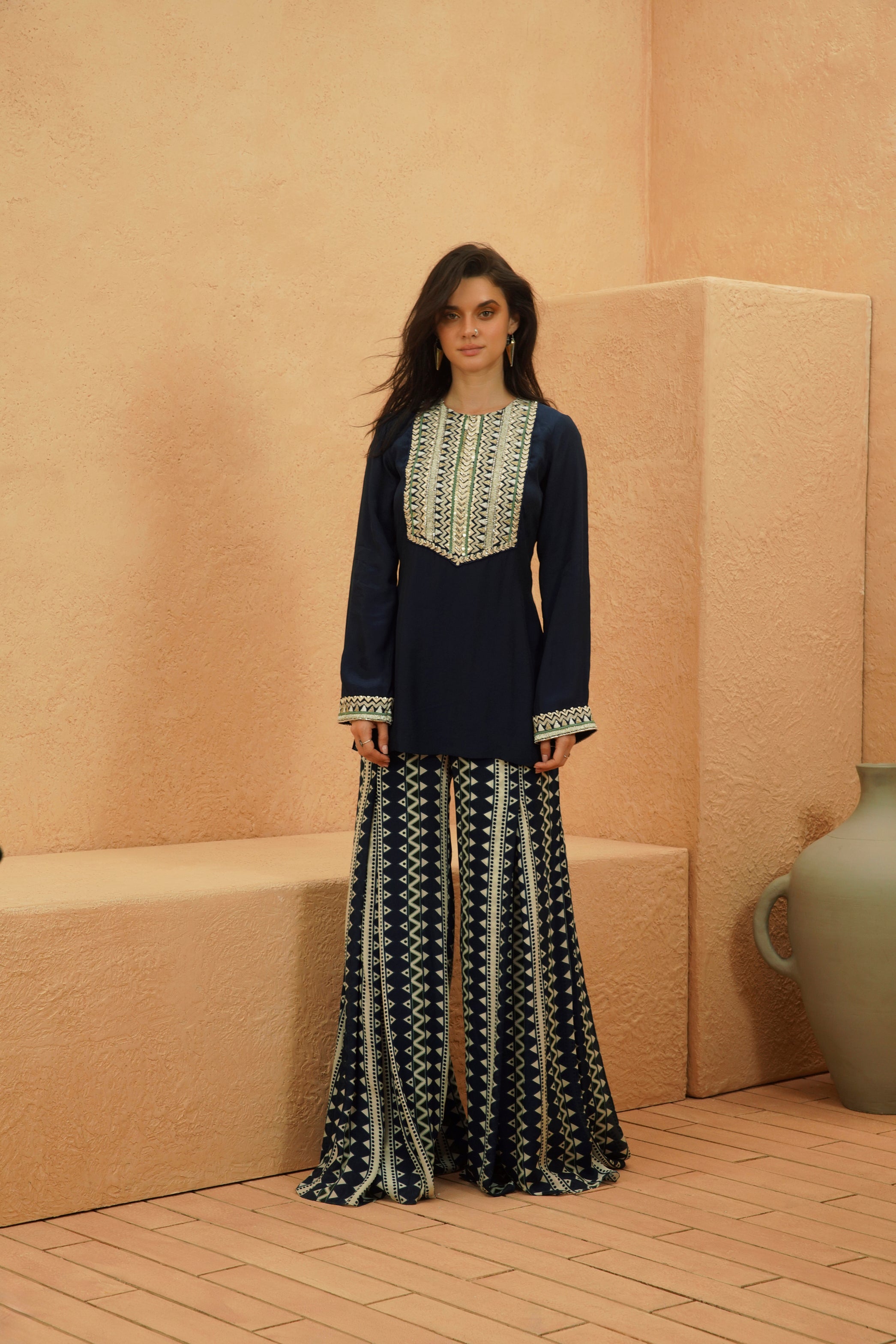 ZAHARA MIDNIGHT BLUE KURTA AND FLARED PANT