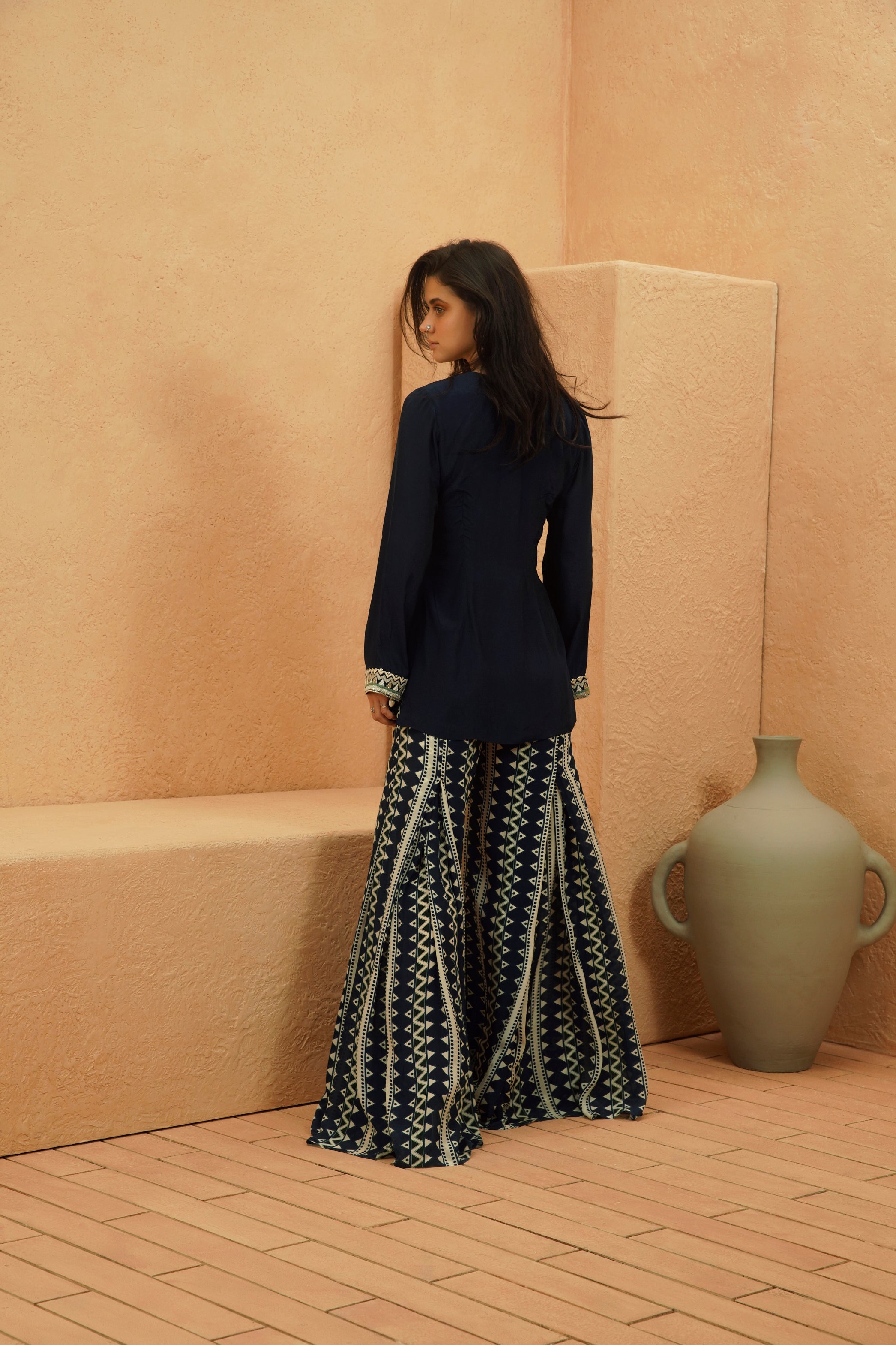 ZAHARA MIDNIGHT BLUE KURTA AND FLARED PANT