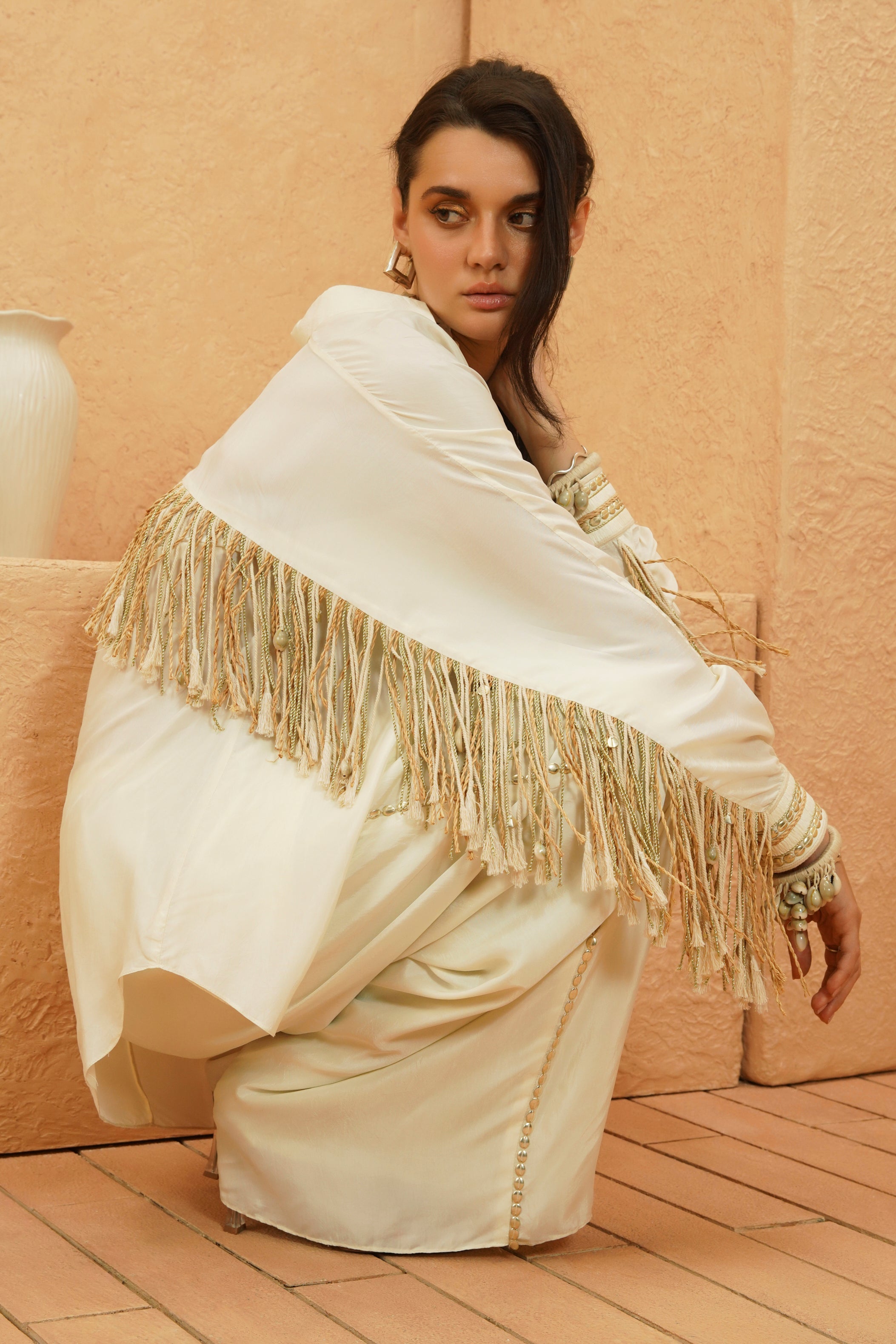 SAMIRA BEIGE TASSELED CO-ORD SET