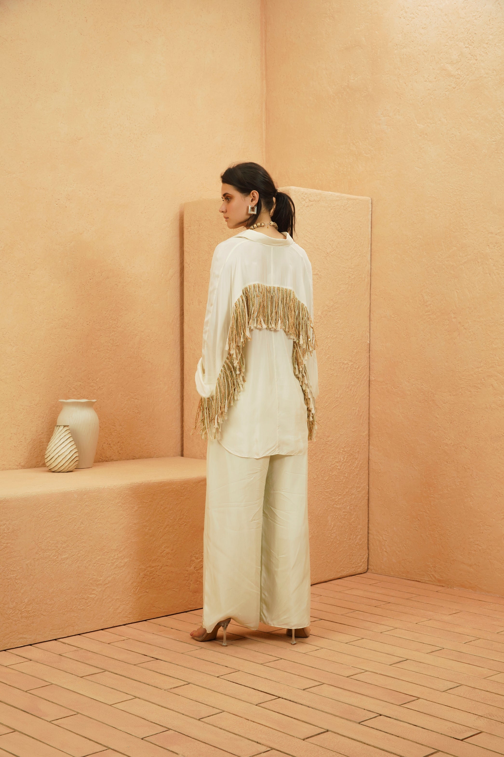 SAMIRA BEIGE TASSELED CO-ORD SET