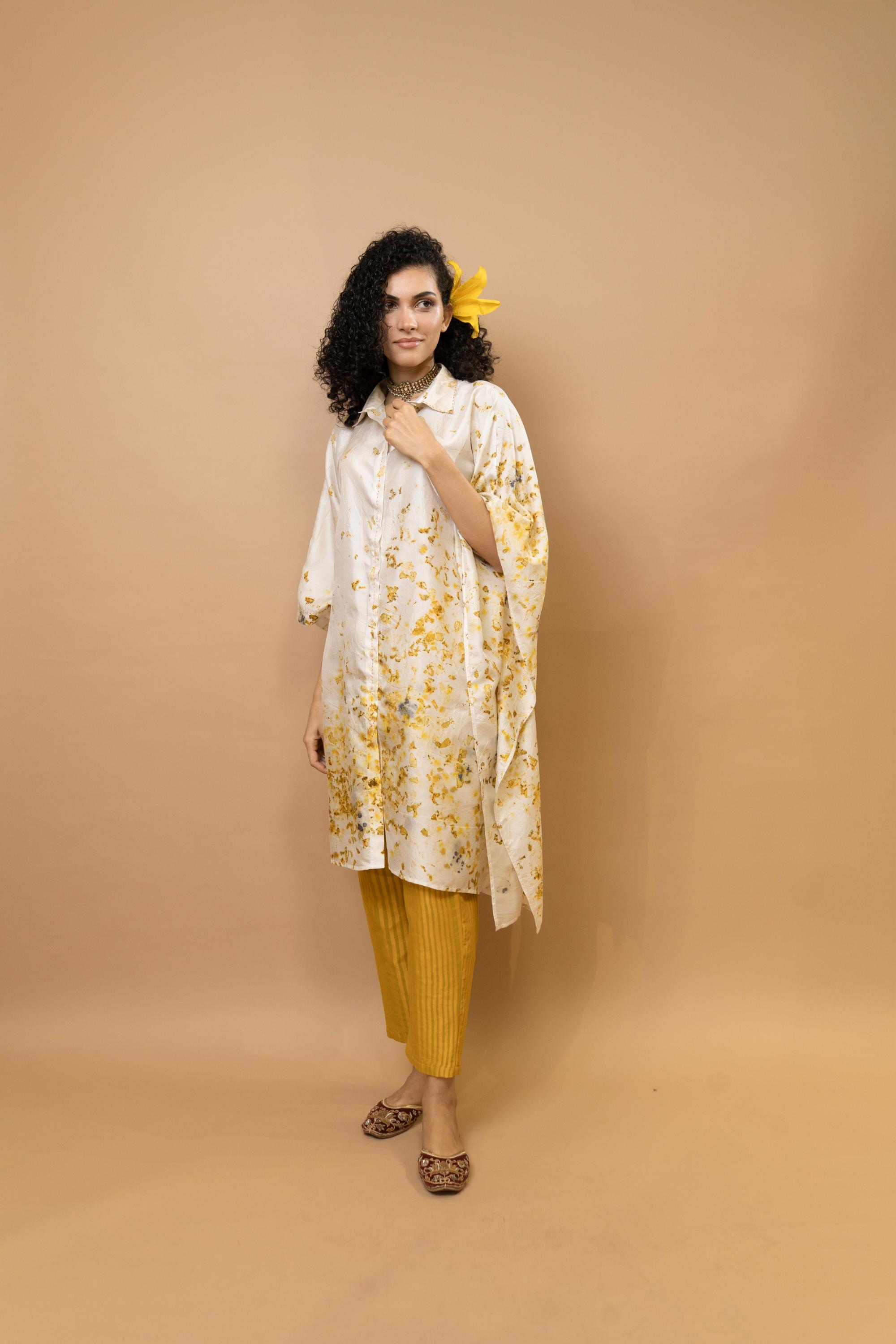 Marigold and rose petalsone shoulder shirt tunic