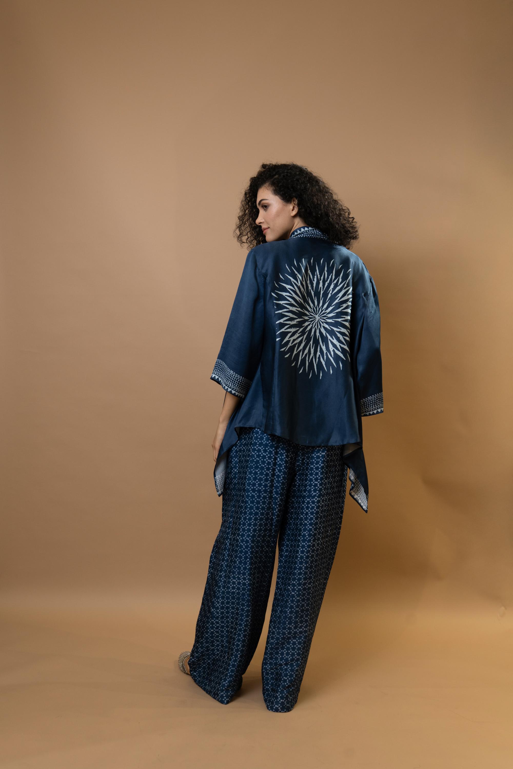 Indigo block-printed