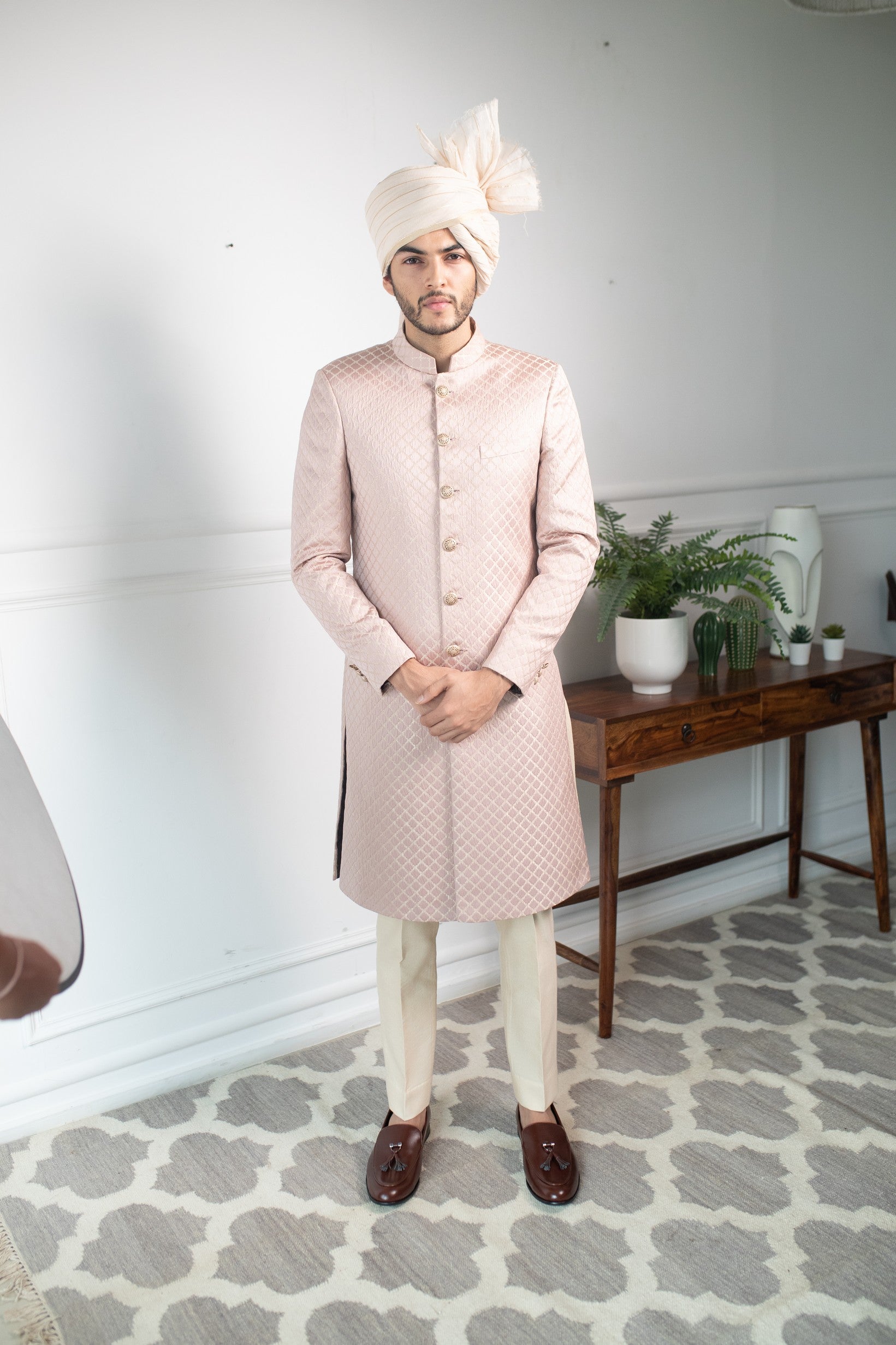 Pale patterned sherwani