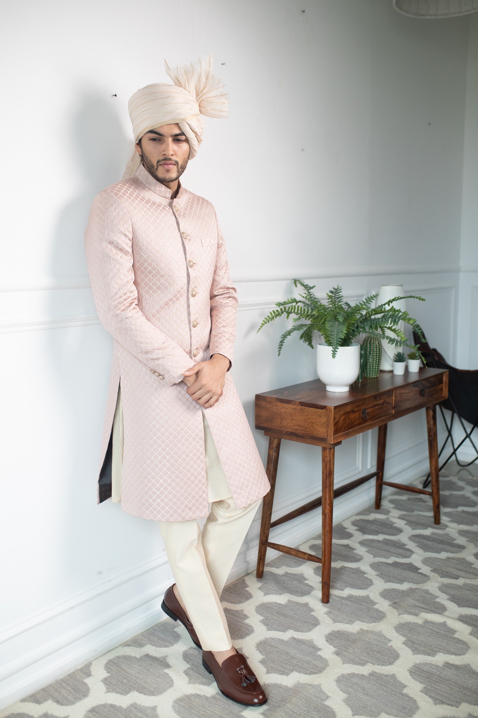Pale patterned sherwani
