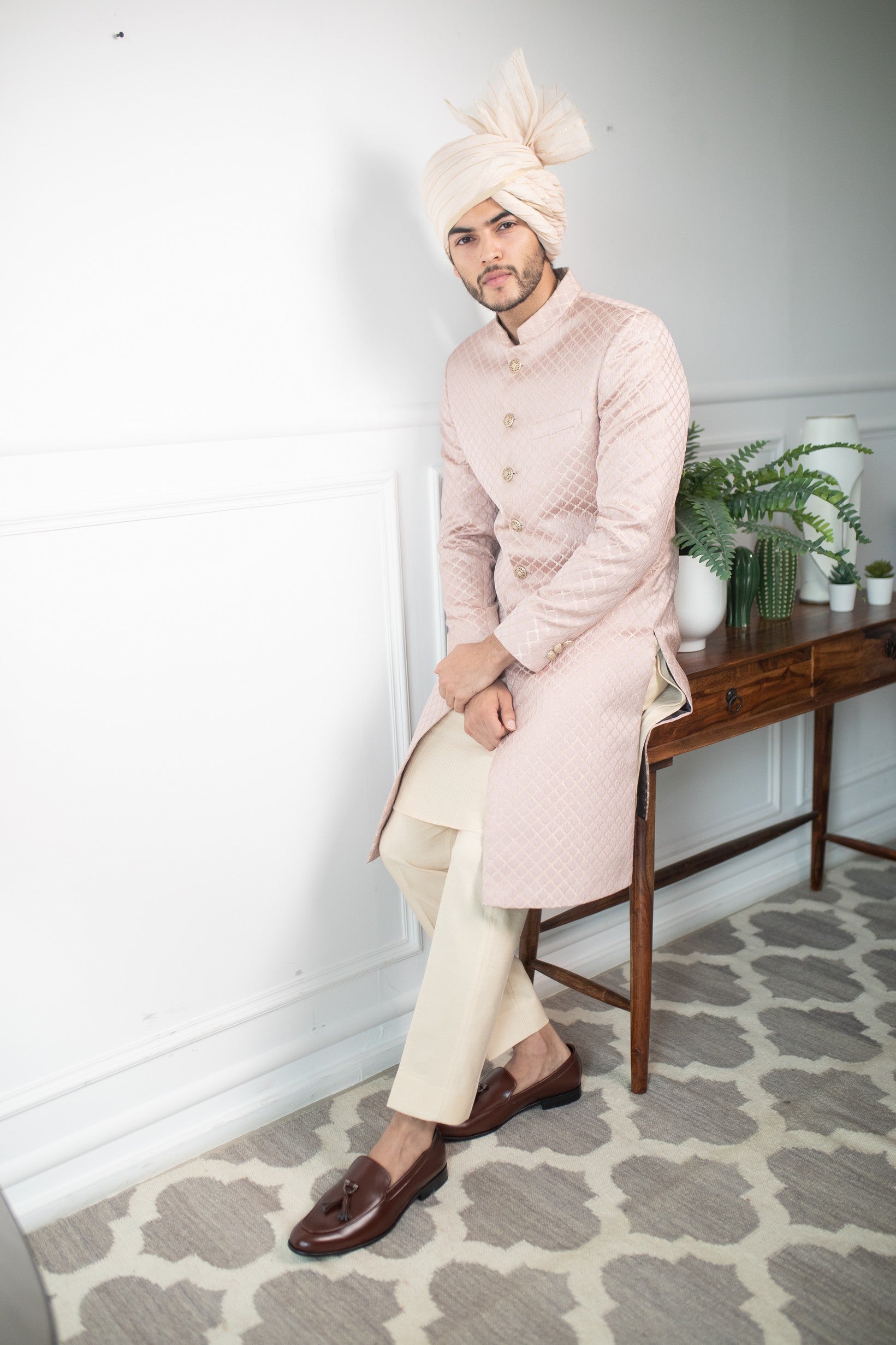 Pale patterned sherwani