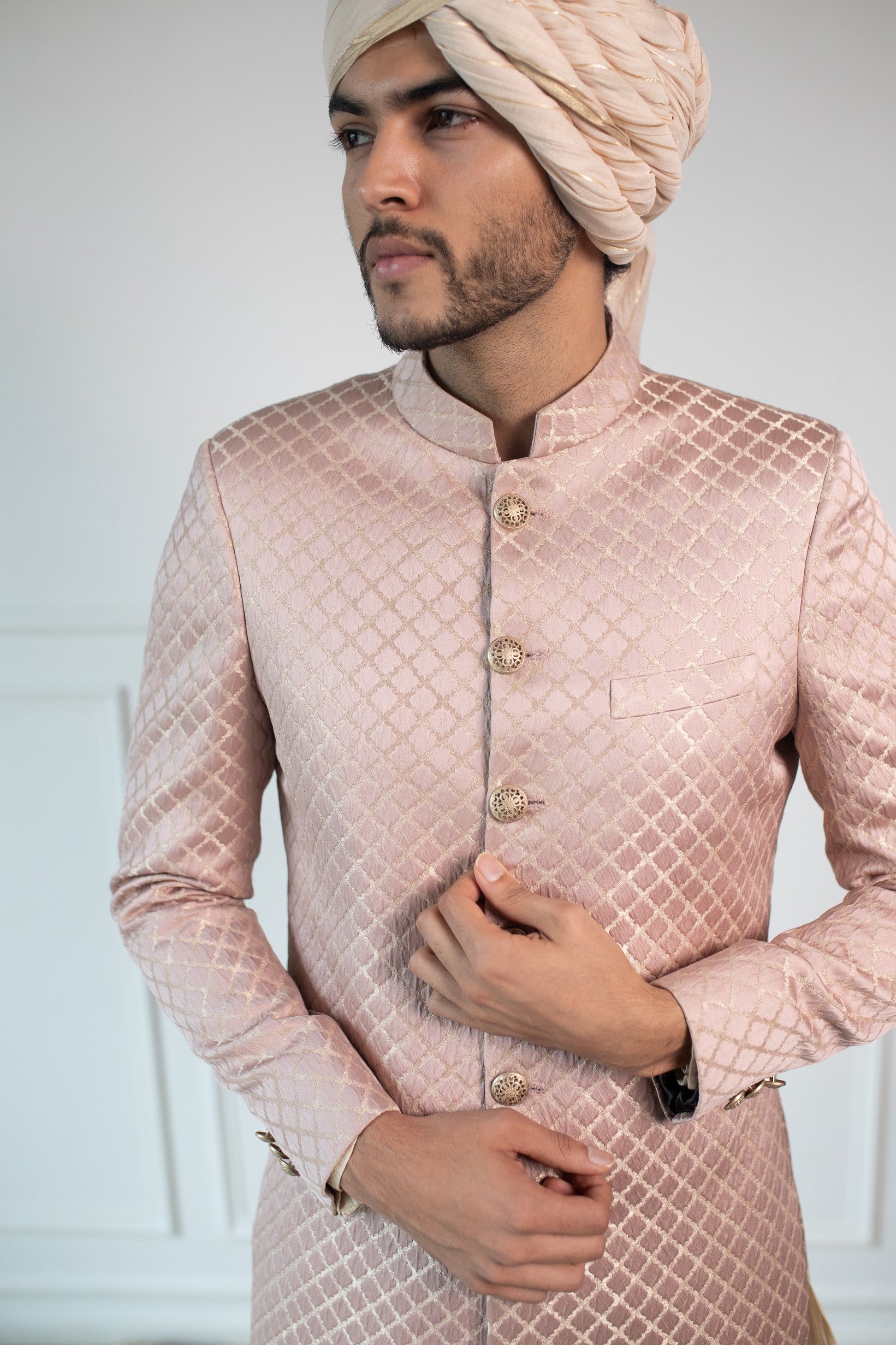 Pale patterned sherwani