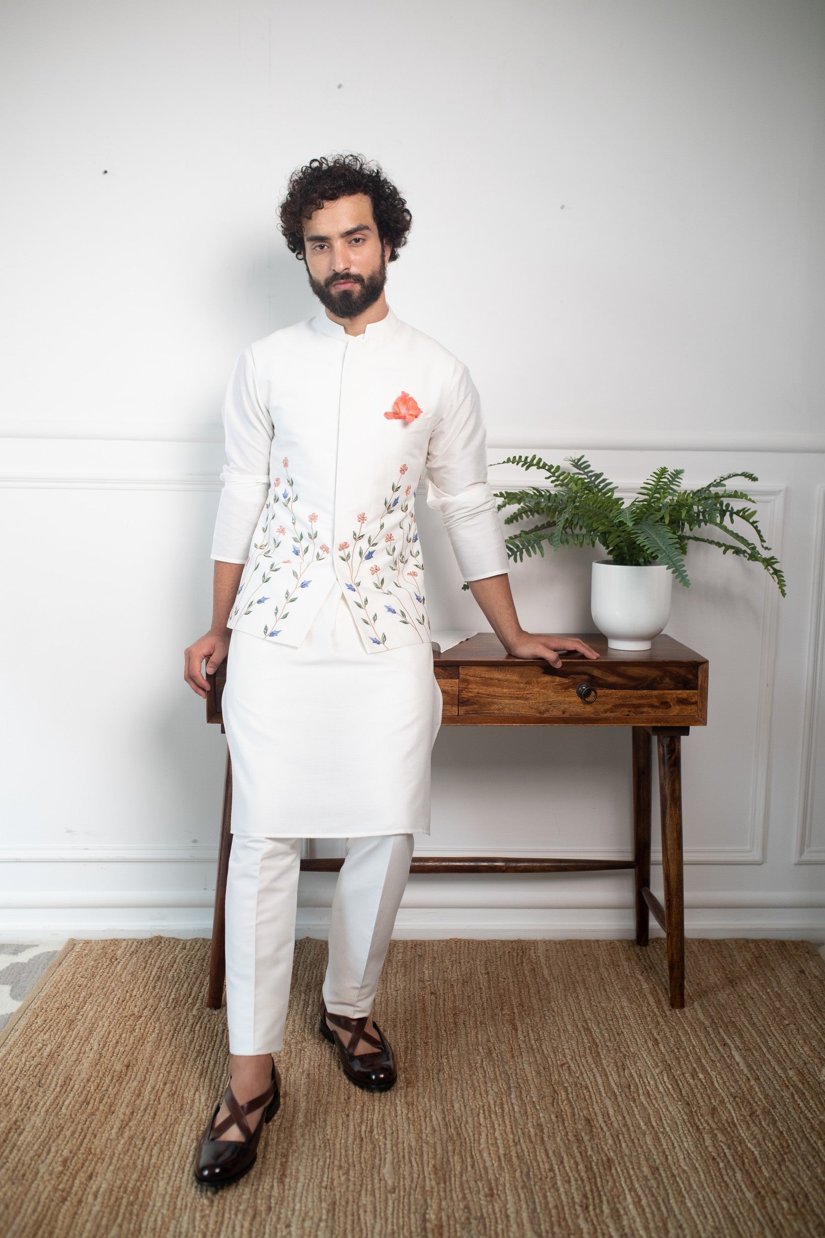Vivid floral nehru jacket set