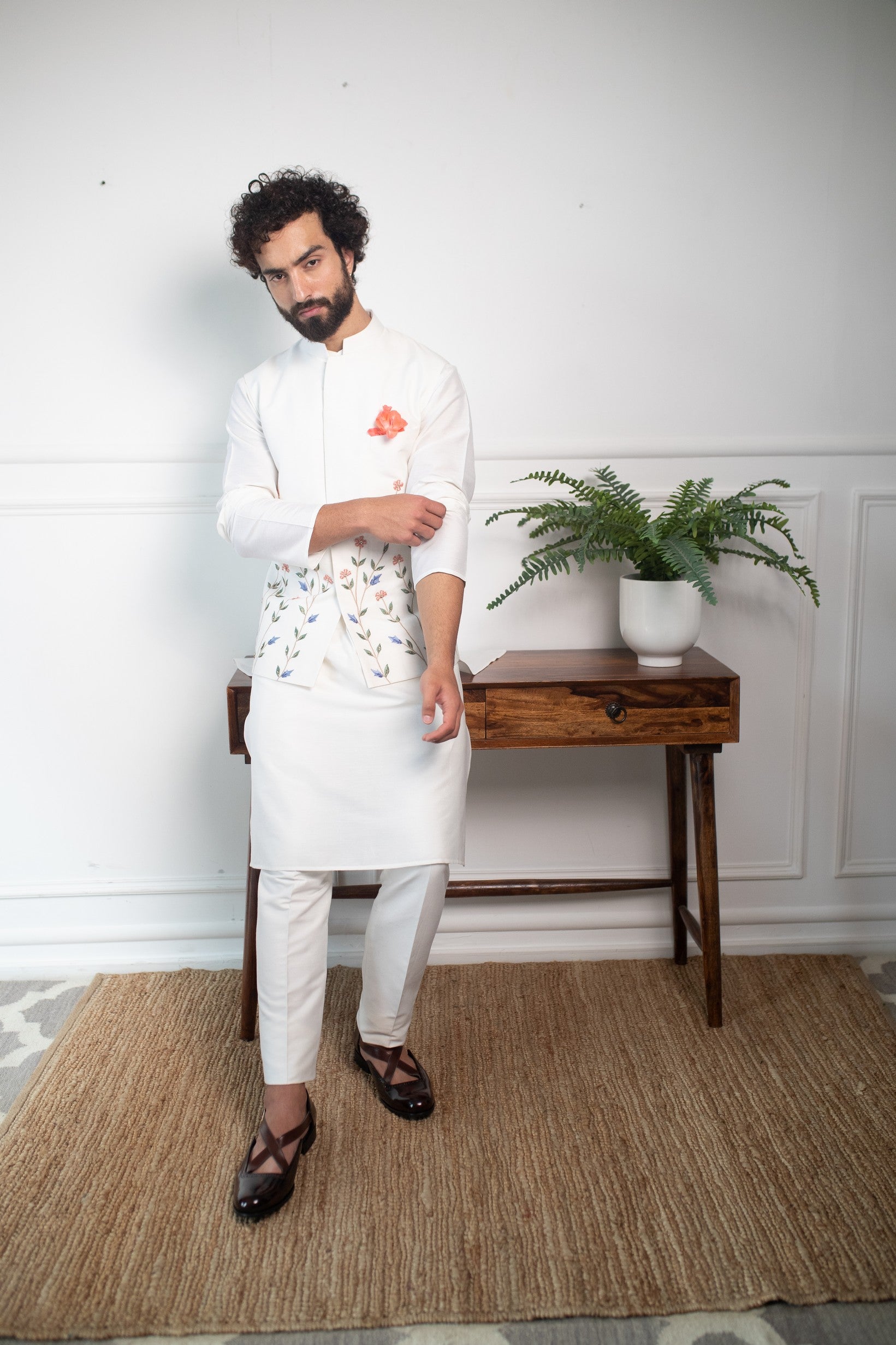 Vivid floral nehru jacket set