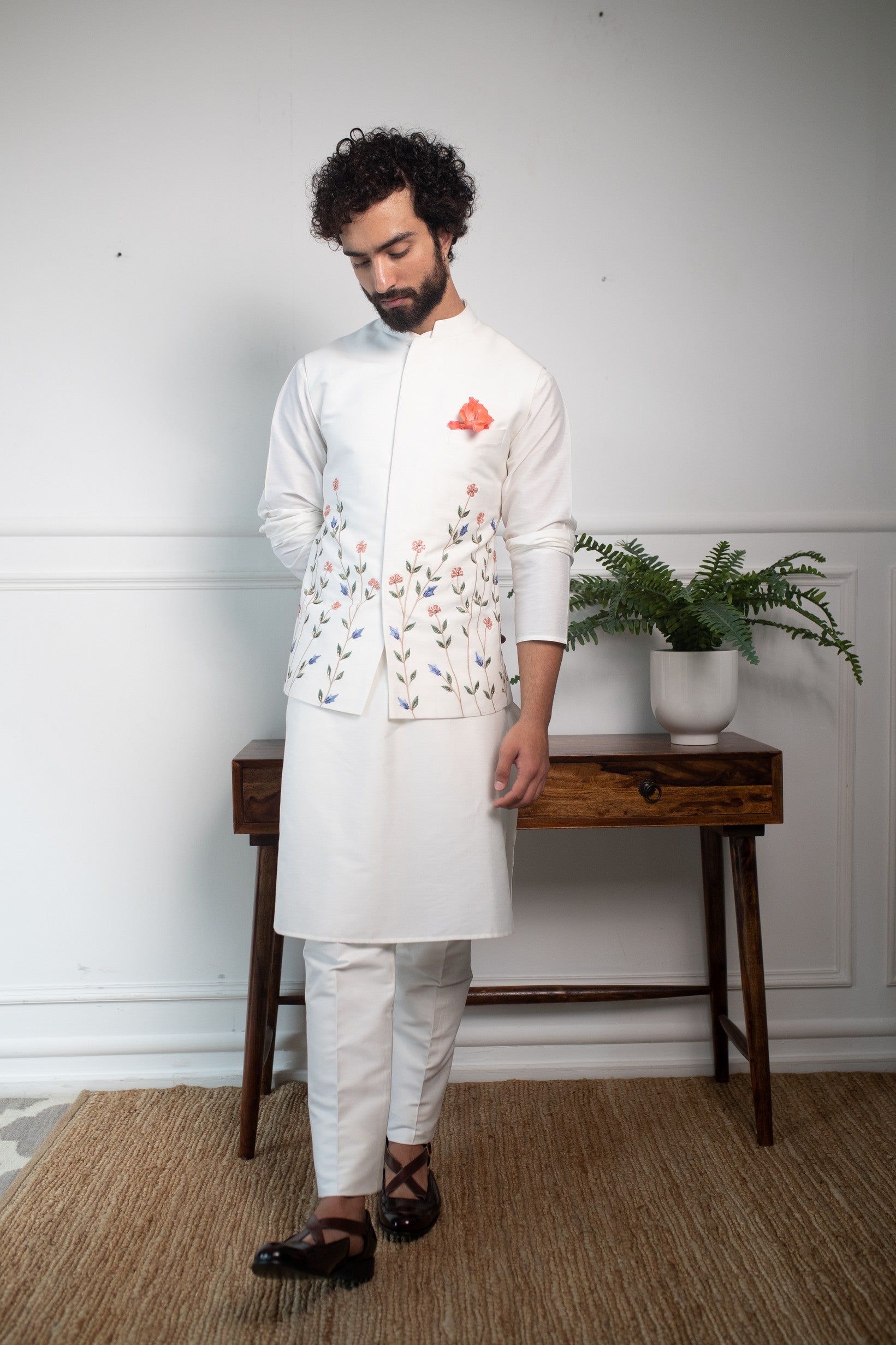 Vivid floral nehru jacket set