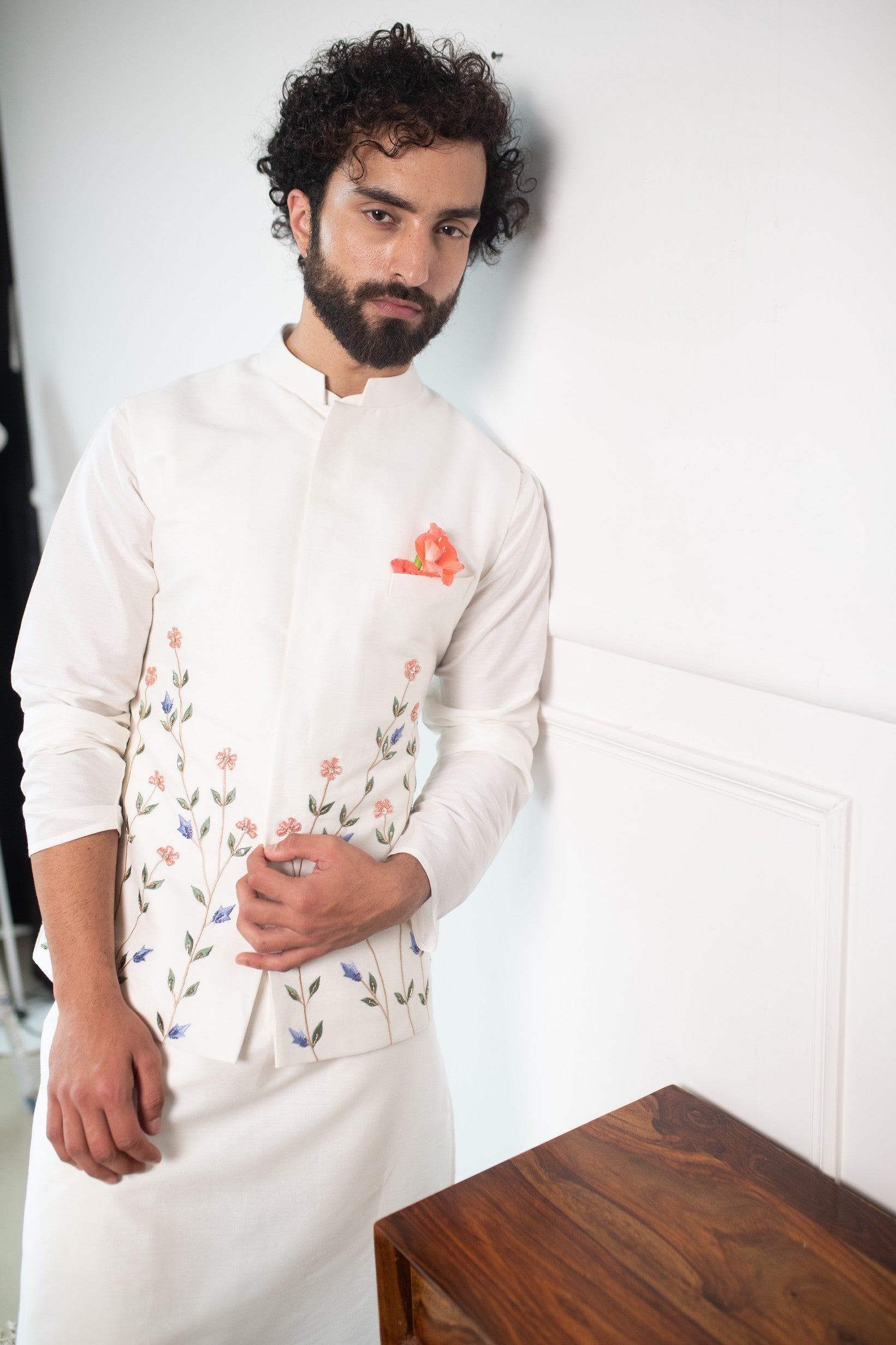 Vivid floral nehru jacket set