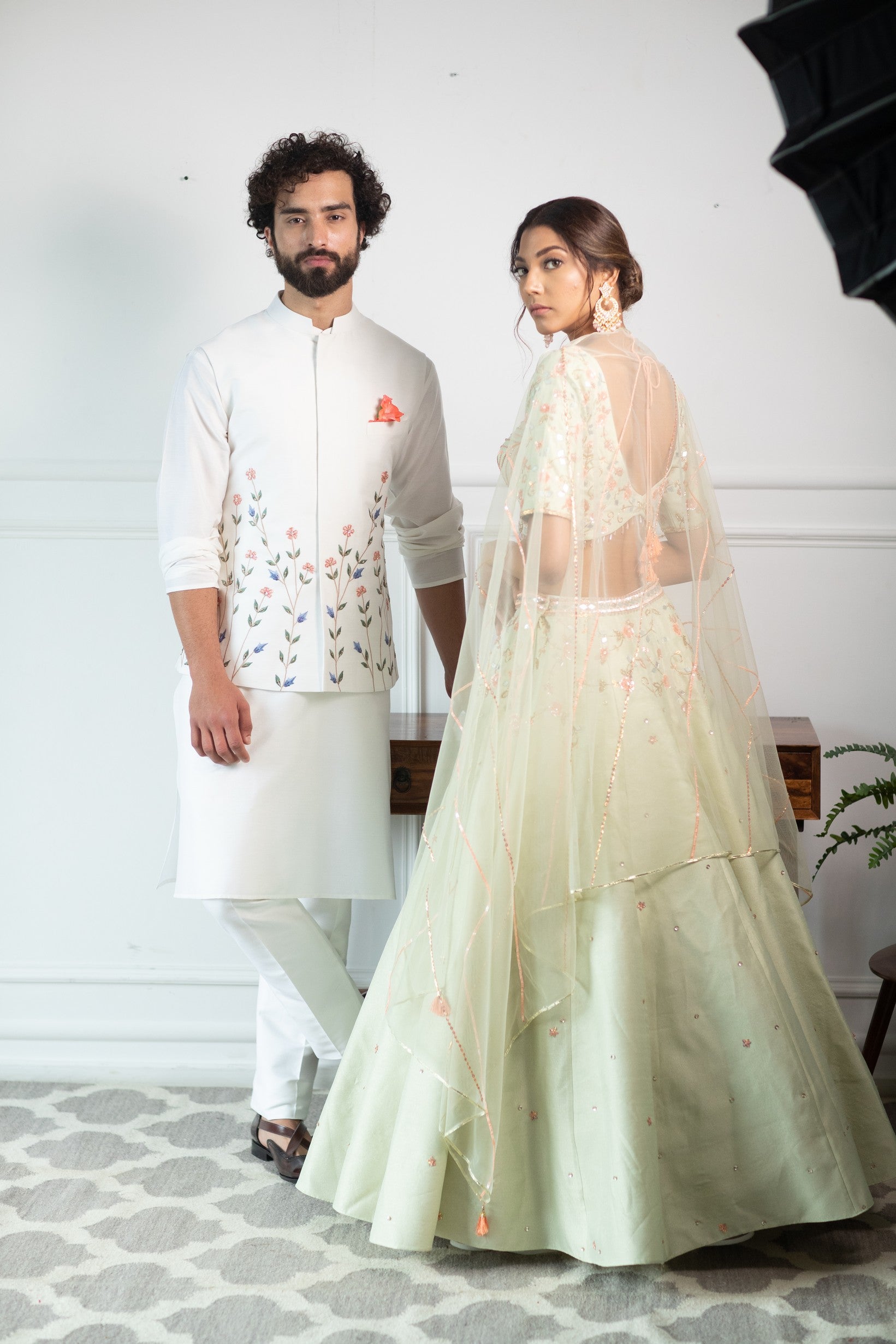 Vivid floral nehru jacket set