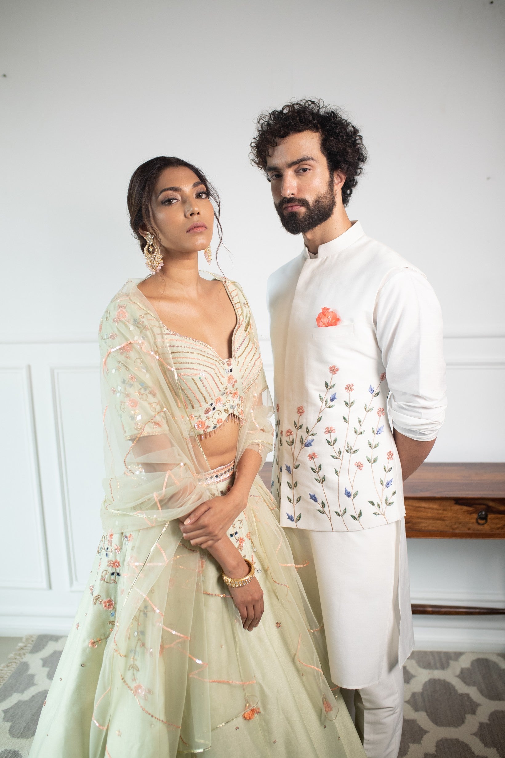 Vivid floral nehru jacket set