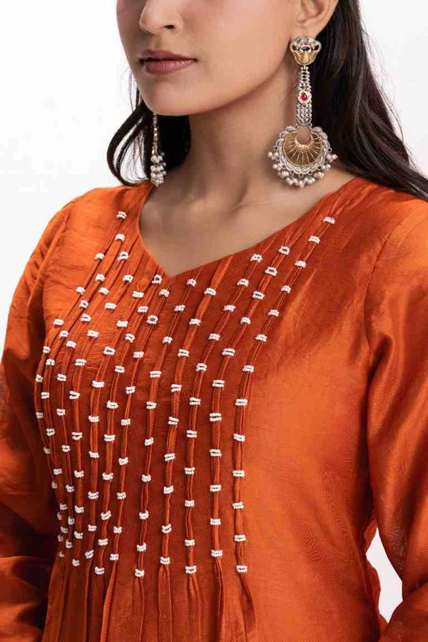 ORANGE PLEATED KURTA PANT