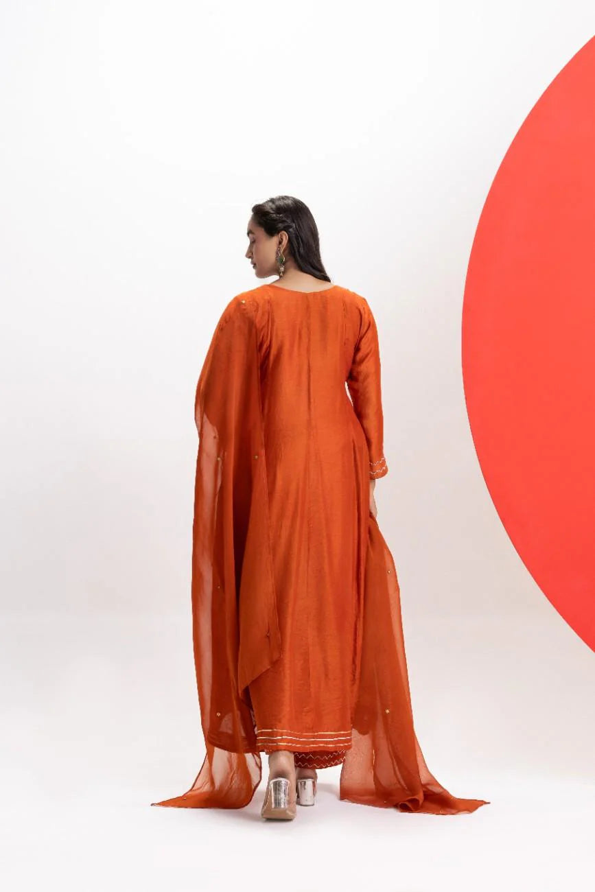 ORANGE YOKE KALI KURTA SET