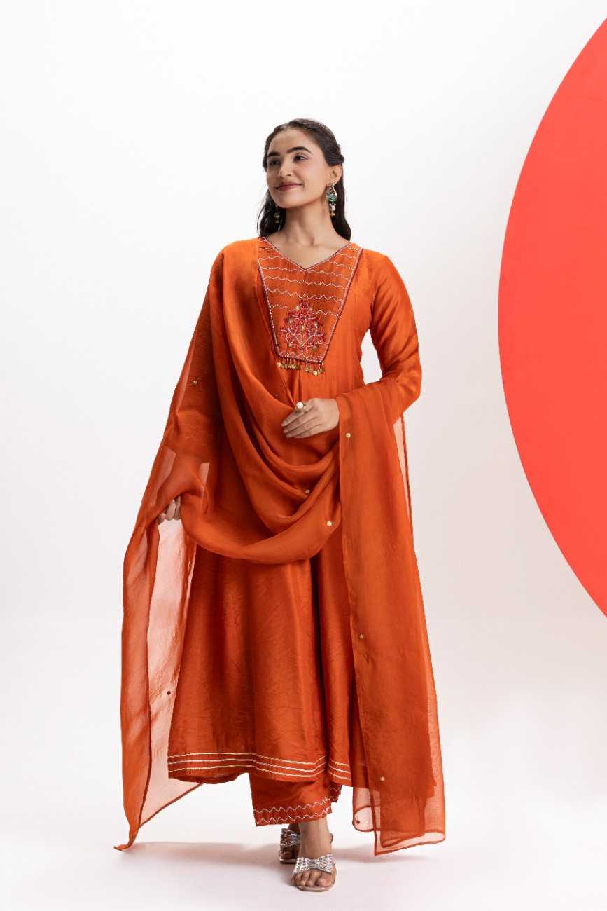 ORANGE YOKE KALI KURTA SET