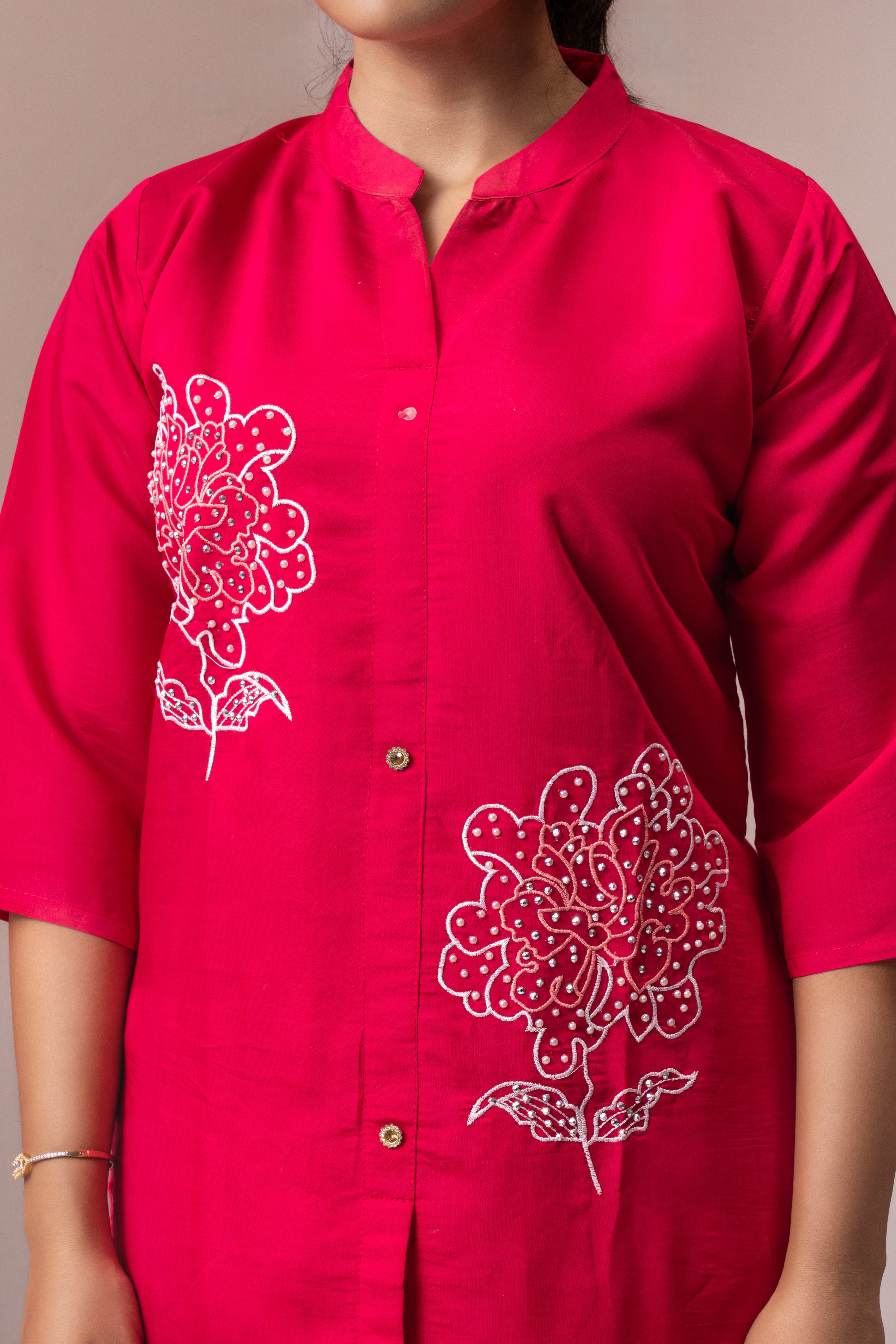 CHERRY EMBROIDERED COTTON TOP WITH TROUSERS