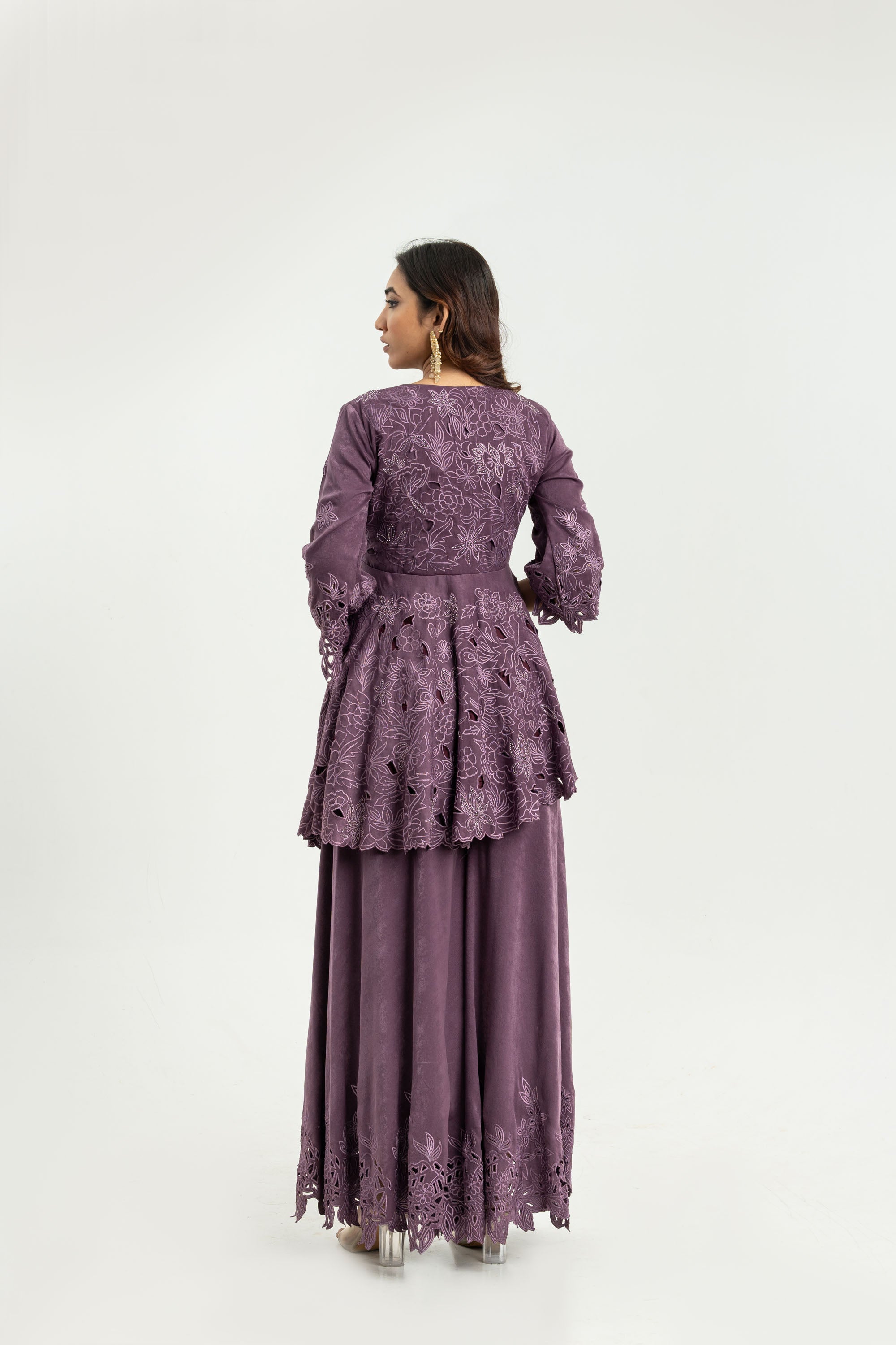 PURPPLE PEPLUM & PLAZO SET