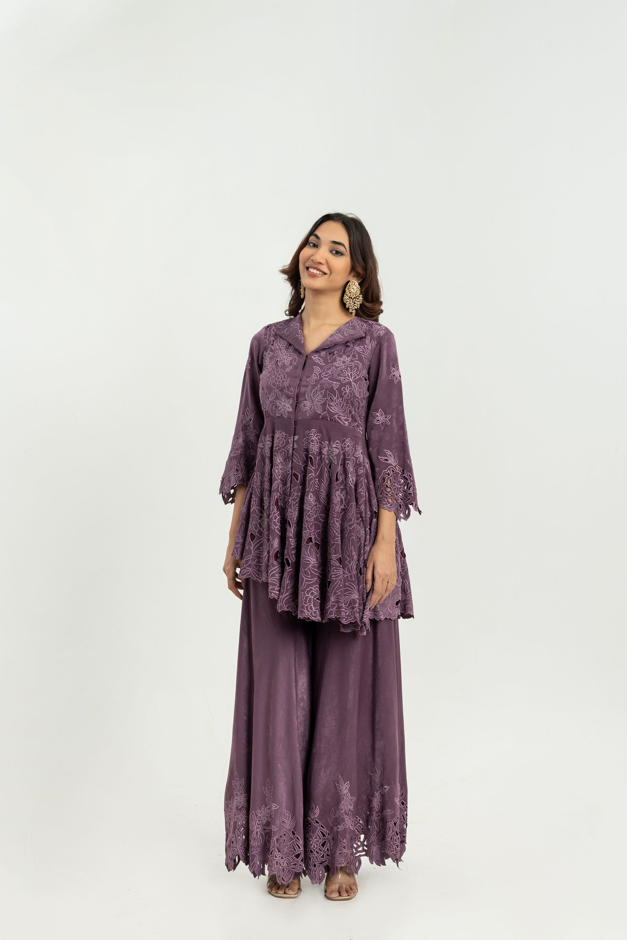 PURPPLE PEPLUM & PLAZO SET