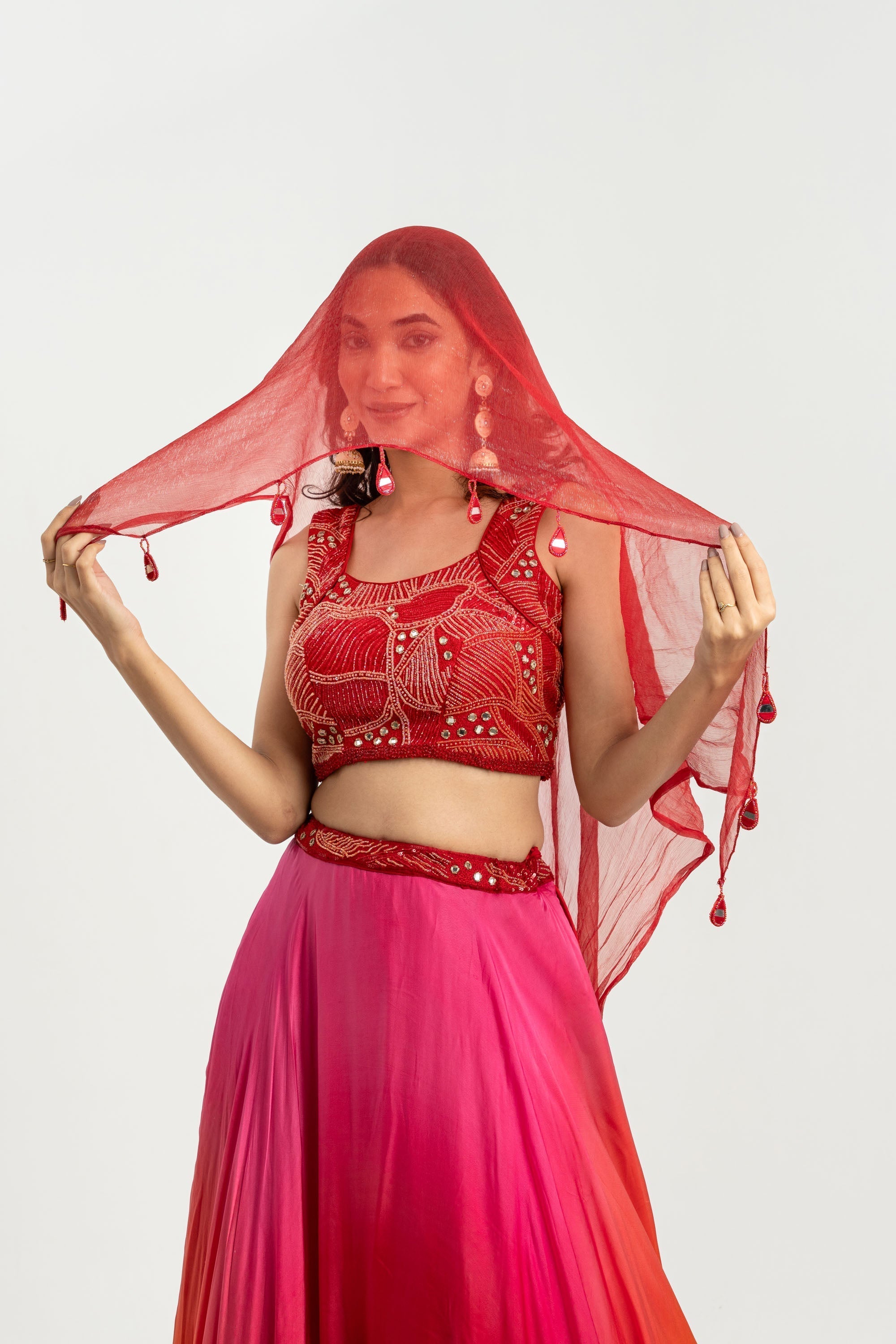 RED SHADED LEHNGA SET