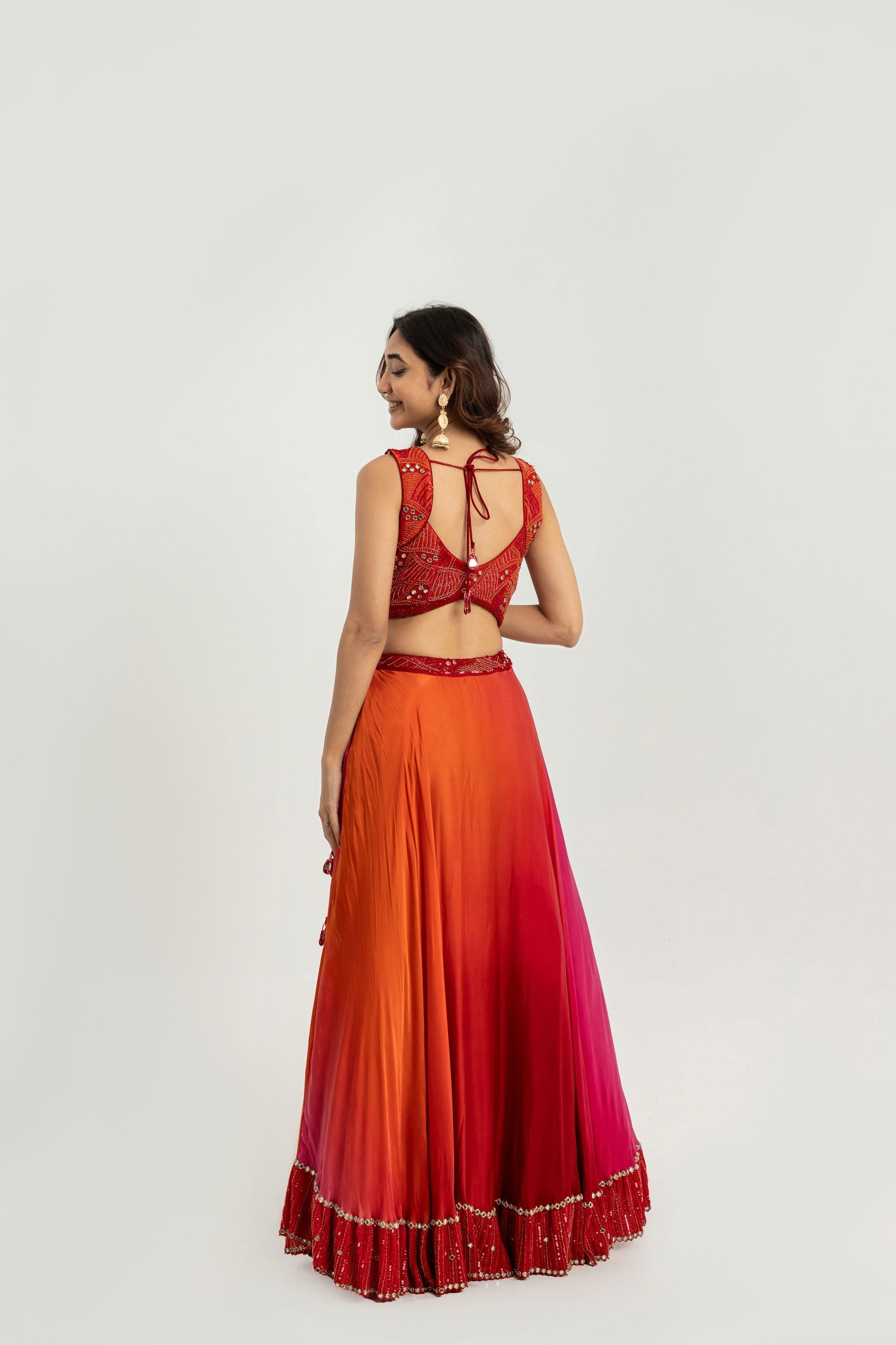 RED SHADED LEHNGA SET