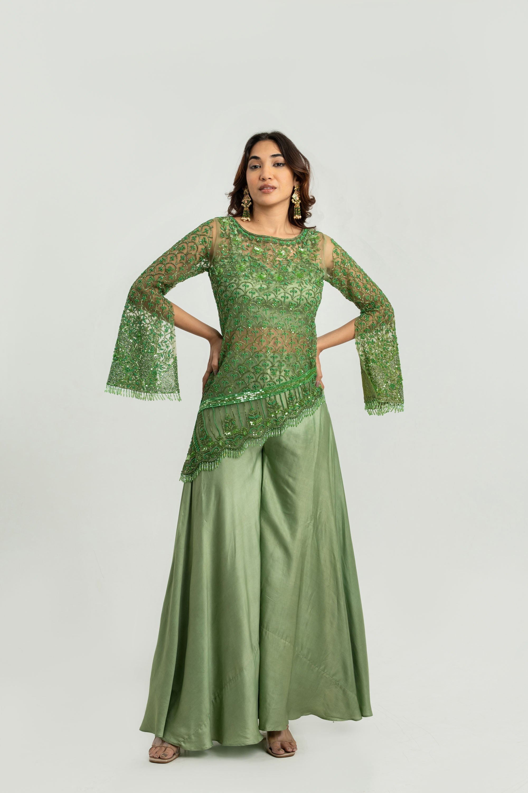 GREEN EMBELLISHED 3PCS SET