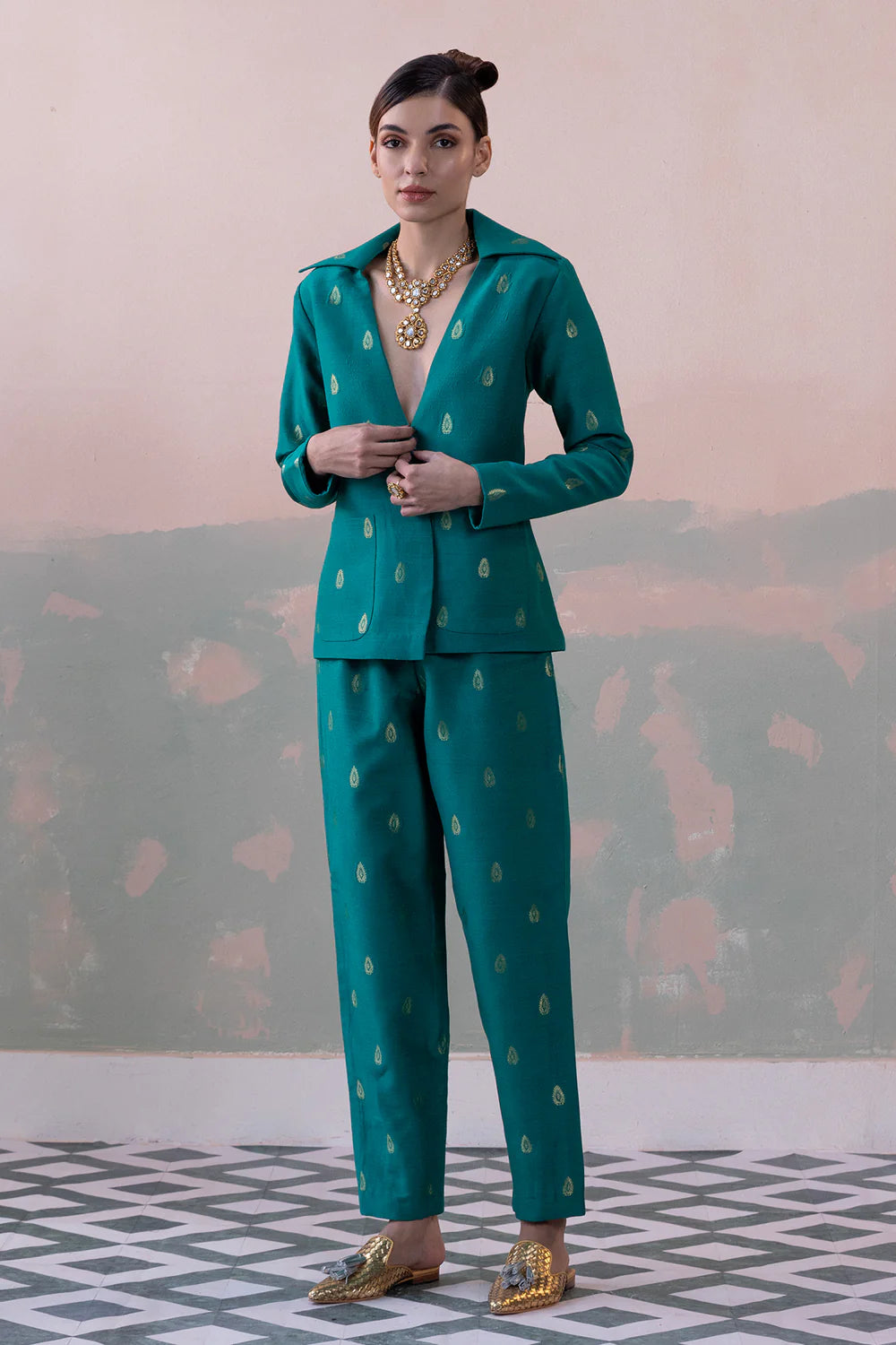 Moonga Silk Handwoven Blazer & Pants Set