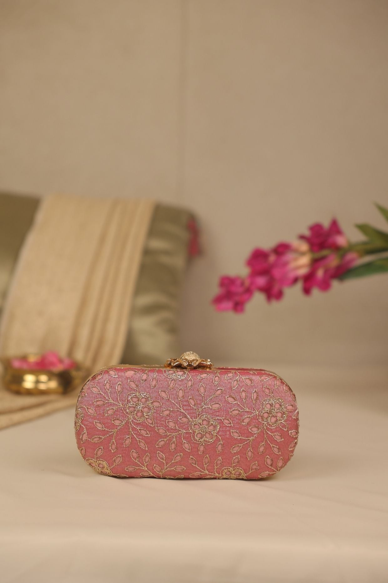 Tarang cutwork Capsule clutch - Pink