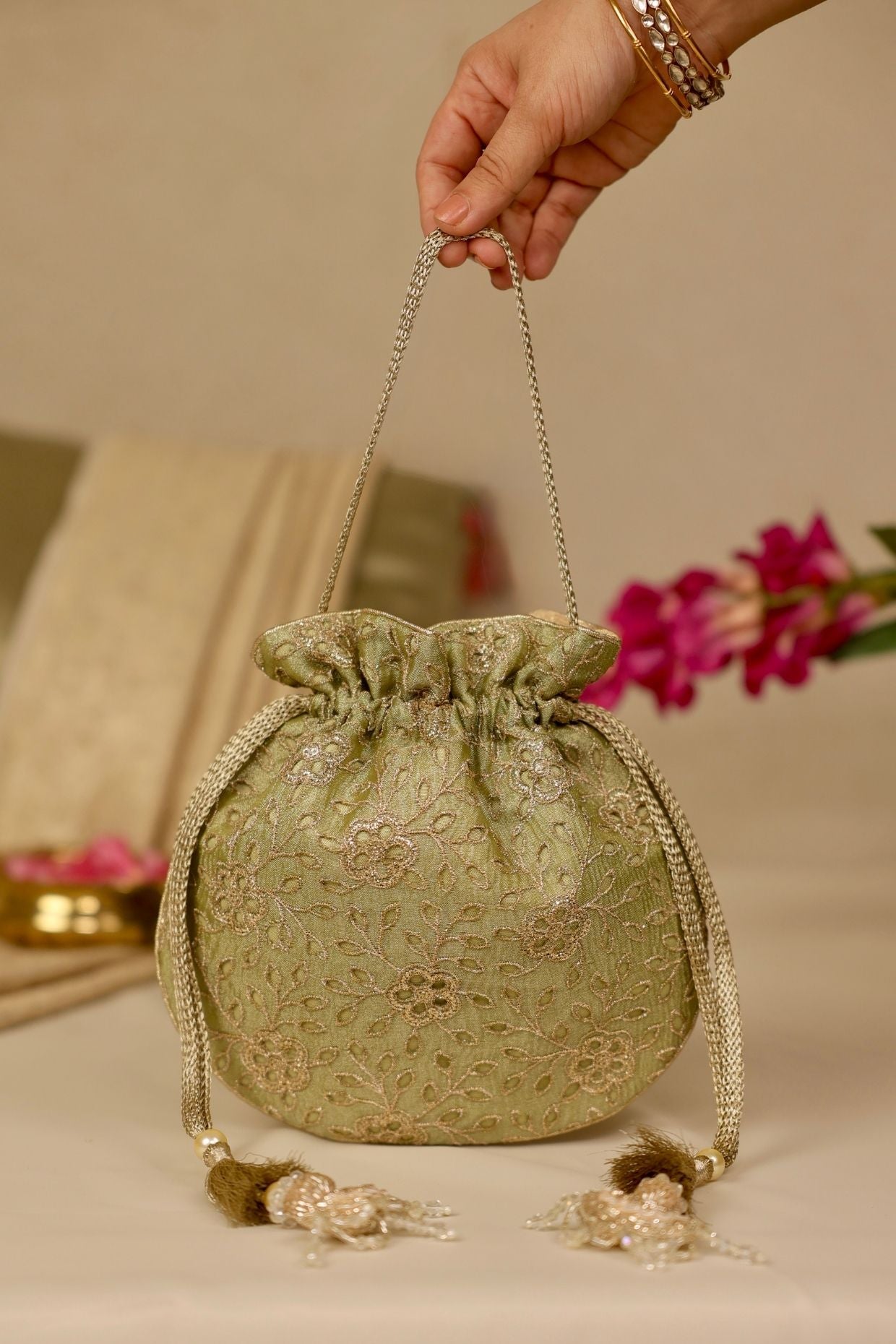 Tarang cutwork potli - Green