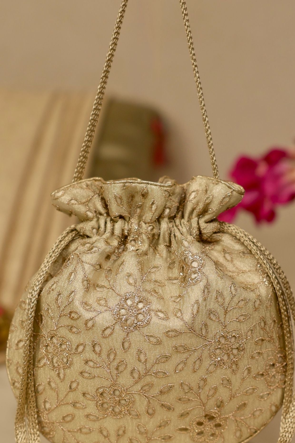 Tarang cutwork potli - Light gold