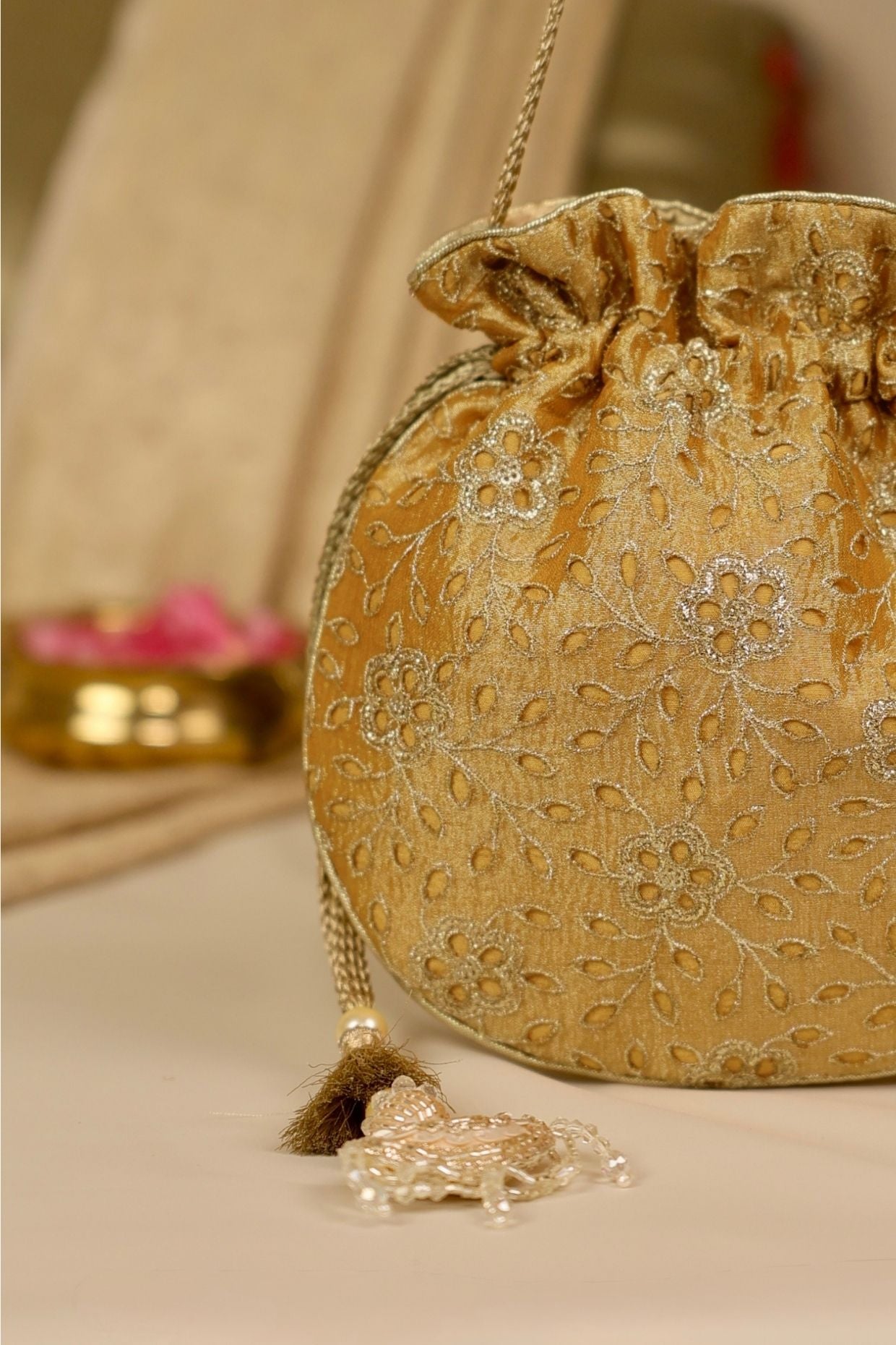 Tarang cutwork potli - Mustard