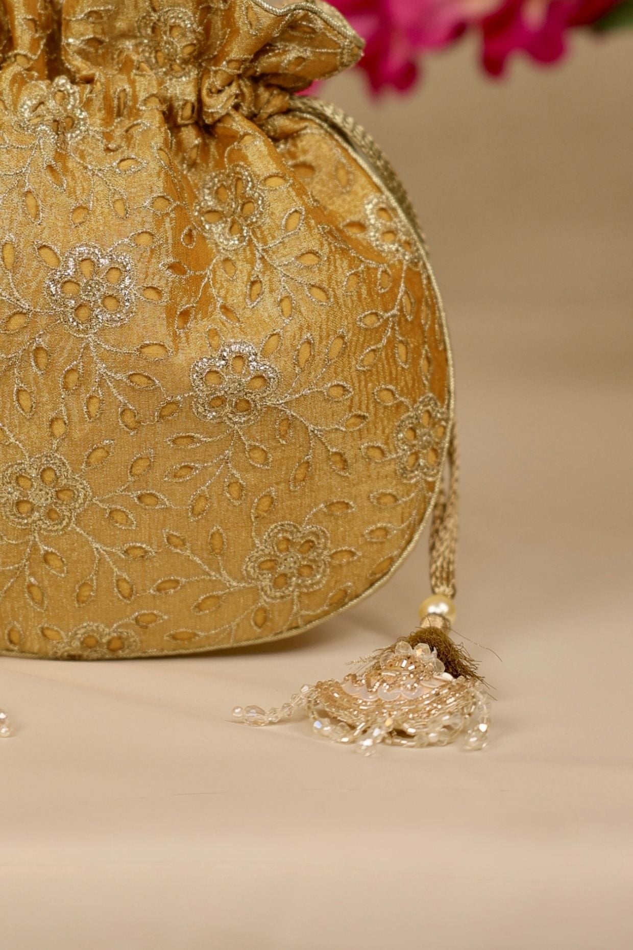 Tarang cutwork potli - Mustard
