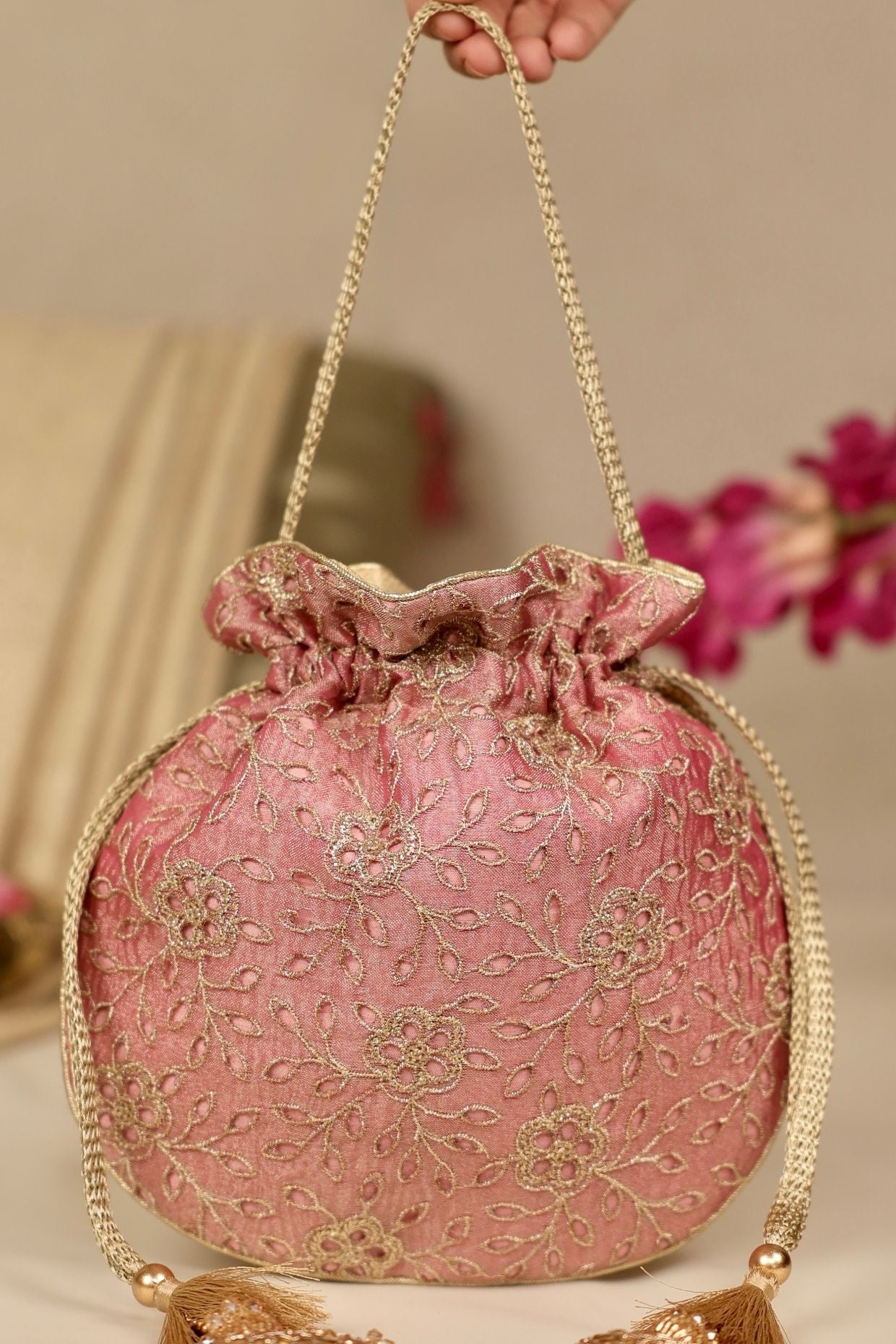 Tarang cutwork potli - Pink