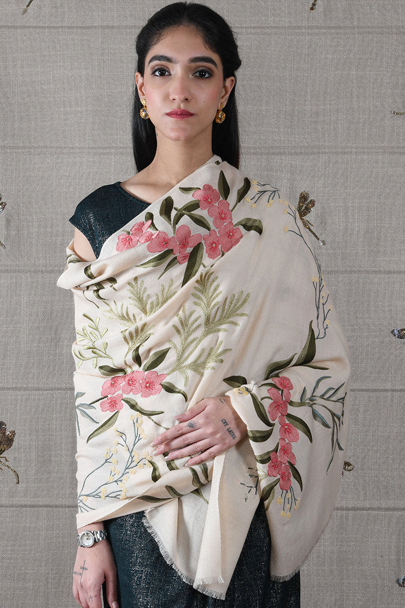 The Spring Awakening | Embroidered Fine Wool Silk Stole