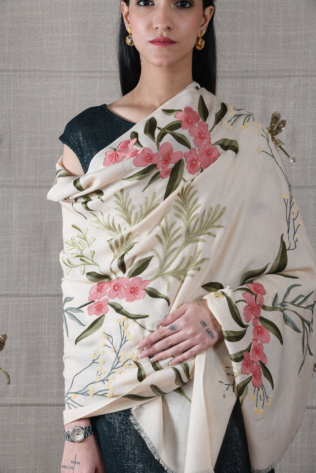 The Spring Awakening | Embroidered Fine Wool Silk Stole