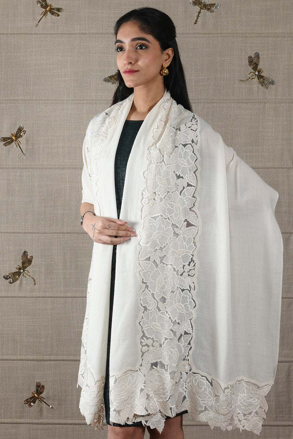The Timeless Symphony | Embroidered Fine Wool Silk Stole