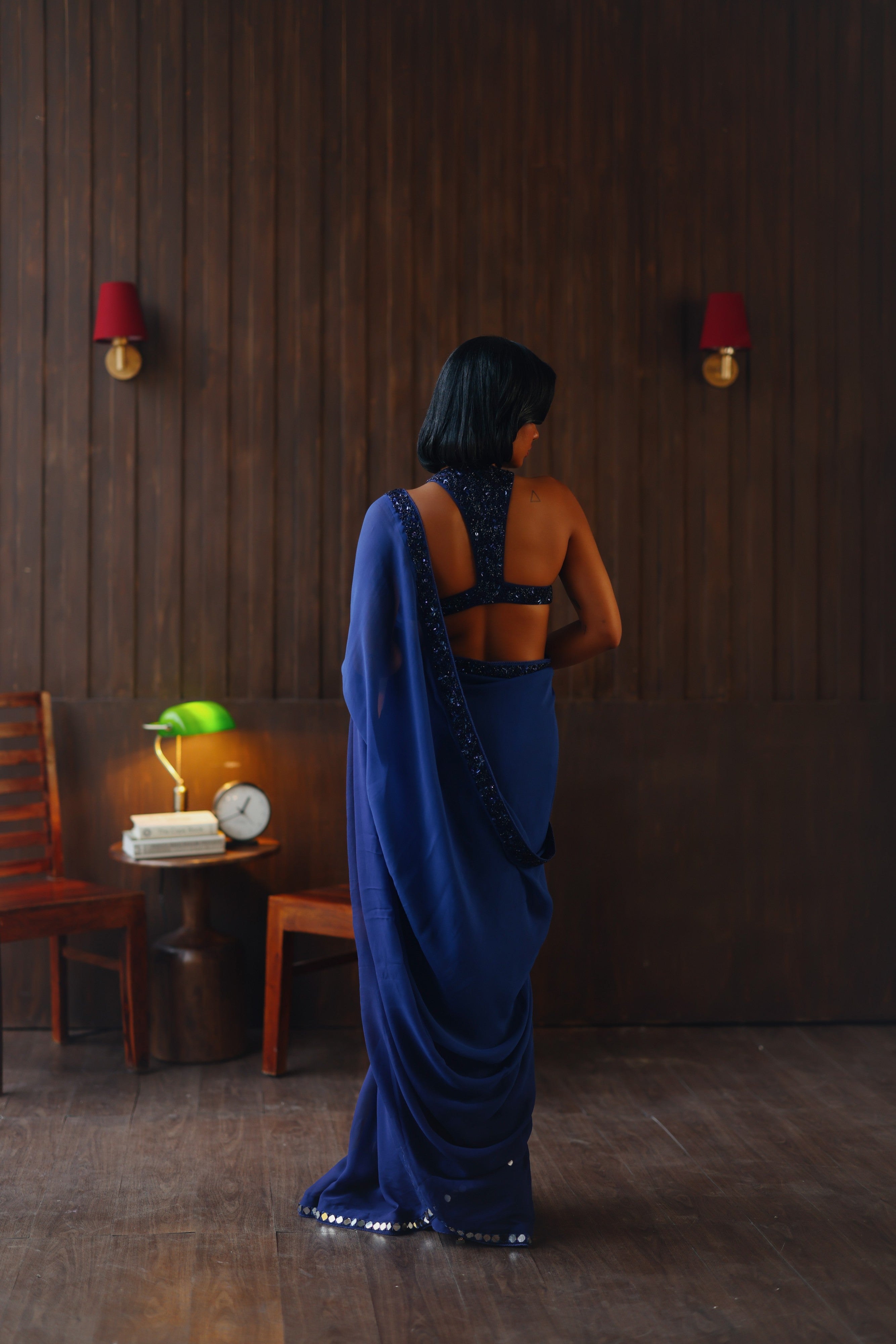 Georgette ombre embellished saree with bralette