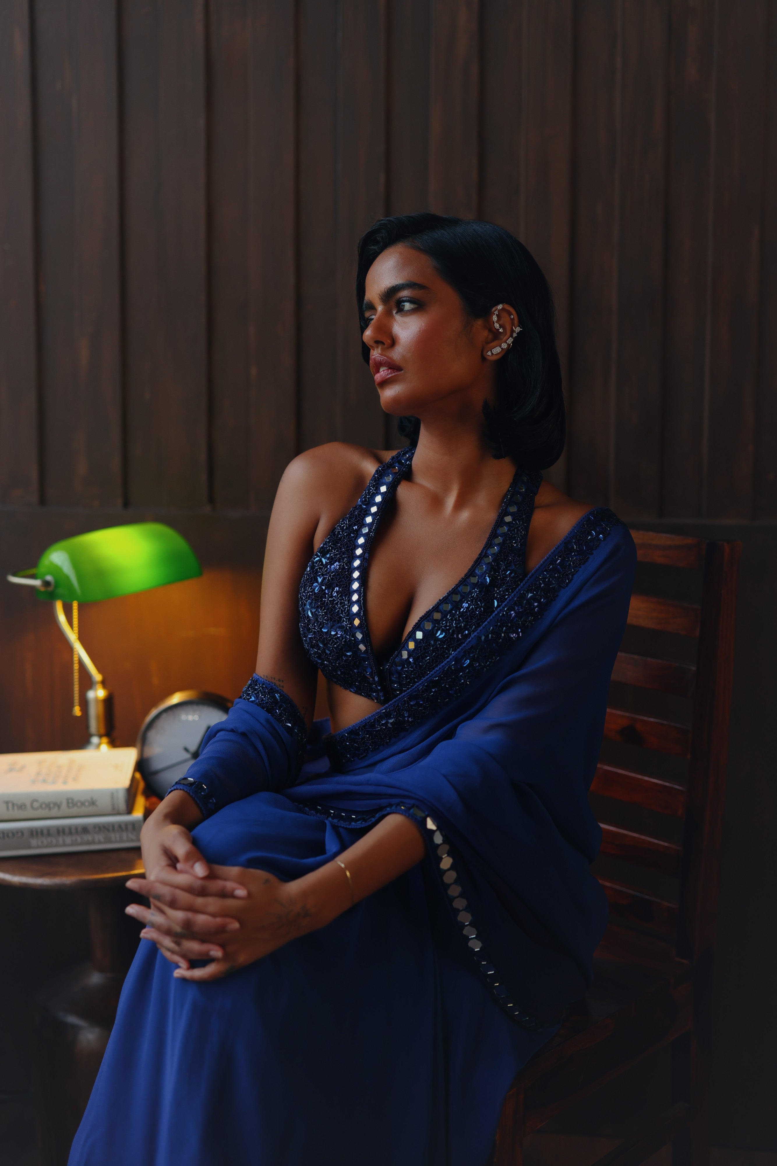 Georgette ombre embellished saree with bralette
