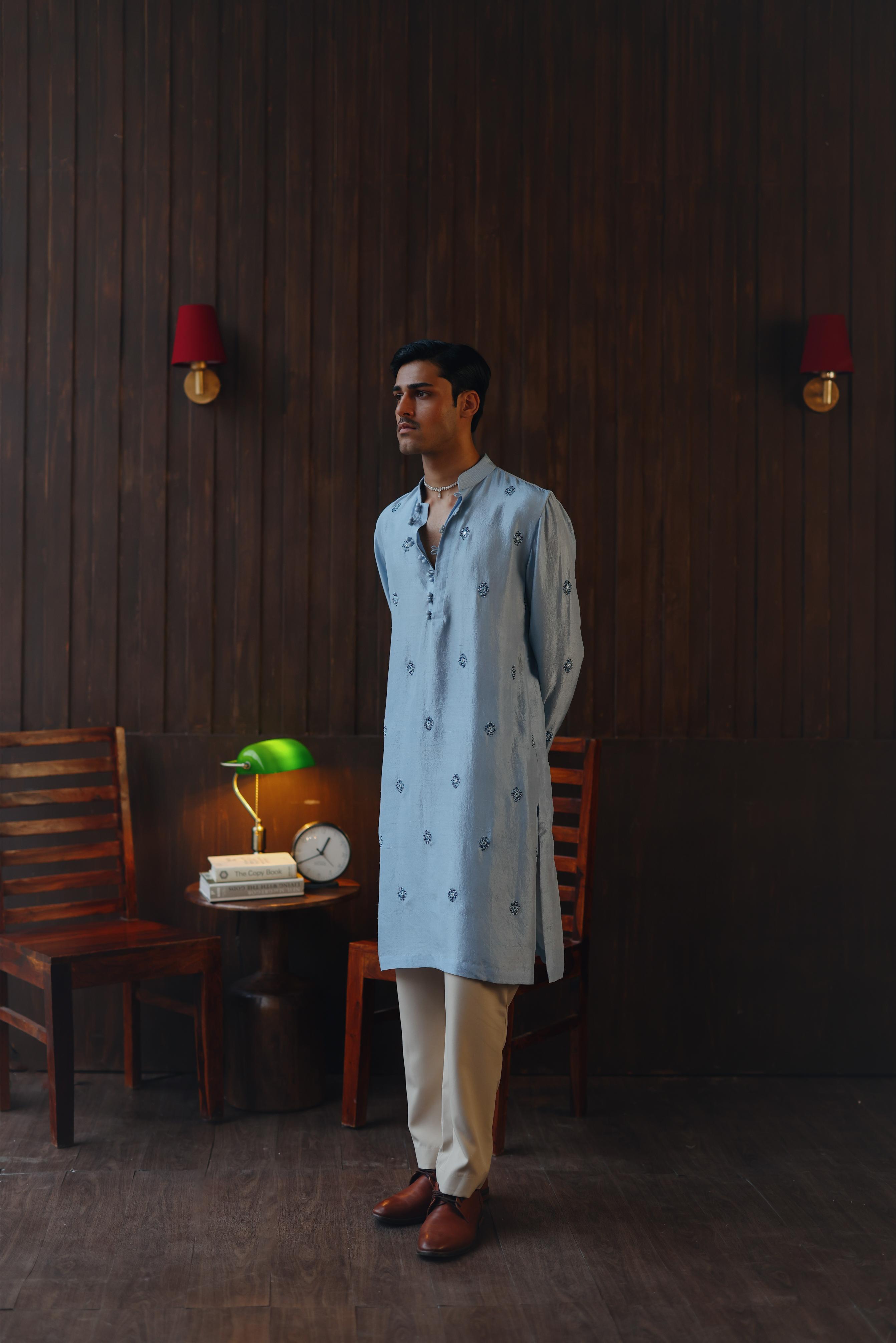 Mirrorwork Beadwork Monga Silk Kurta