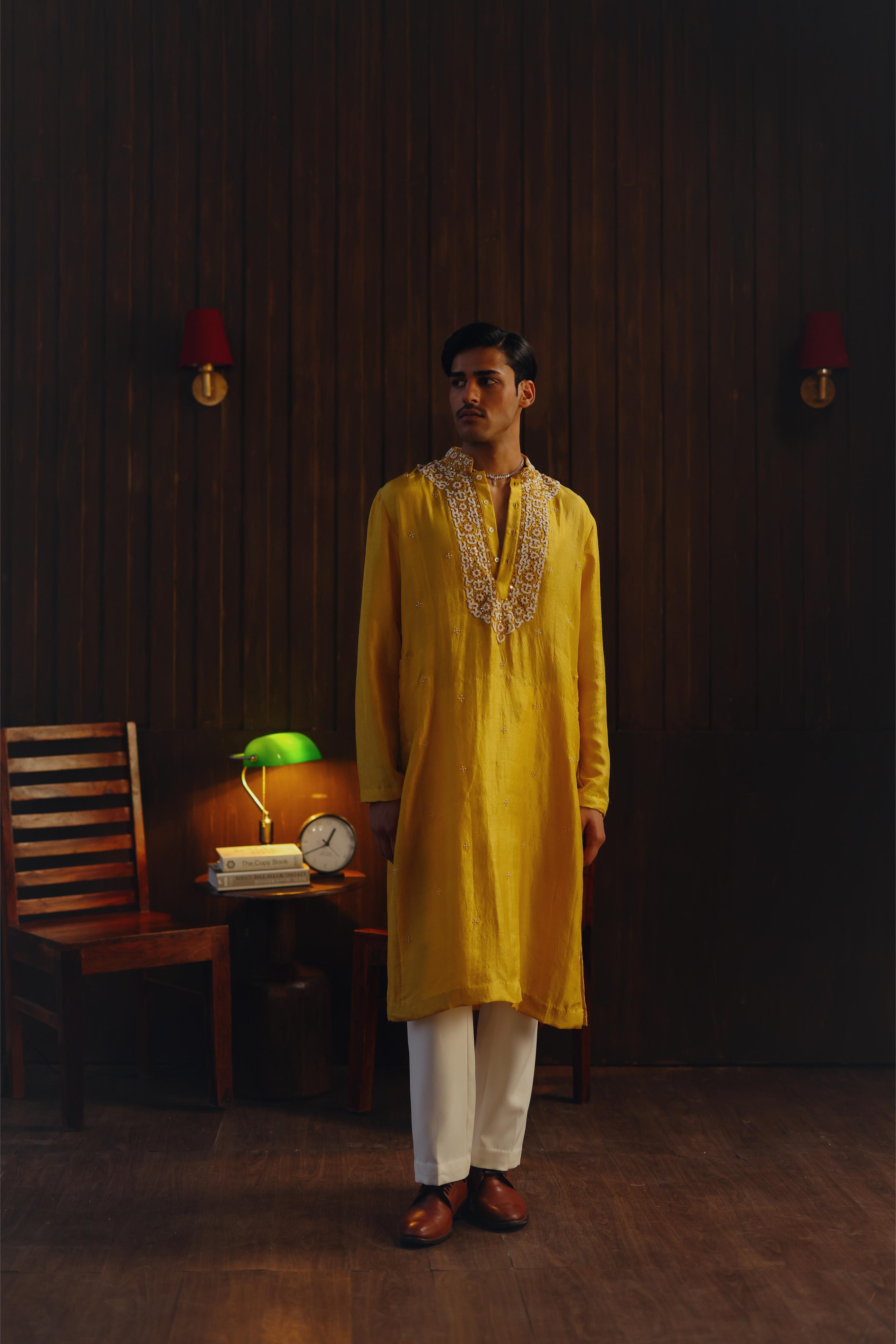 Mirrorwork Beadwork Monga Silk Kurta