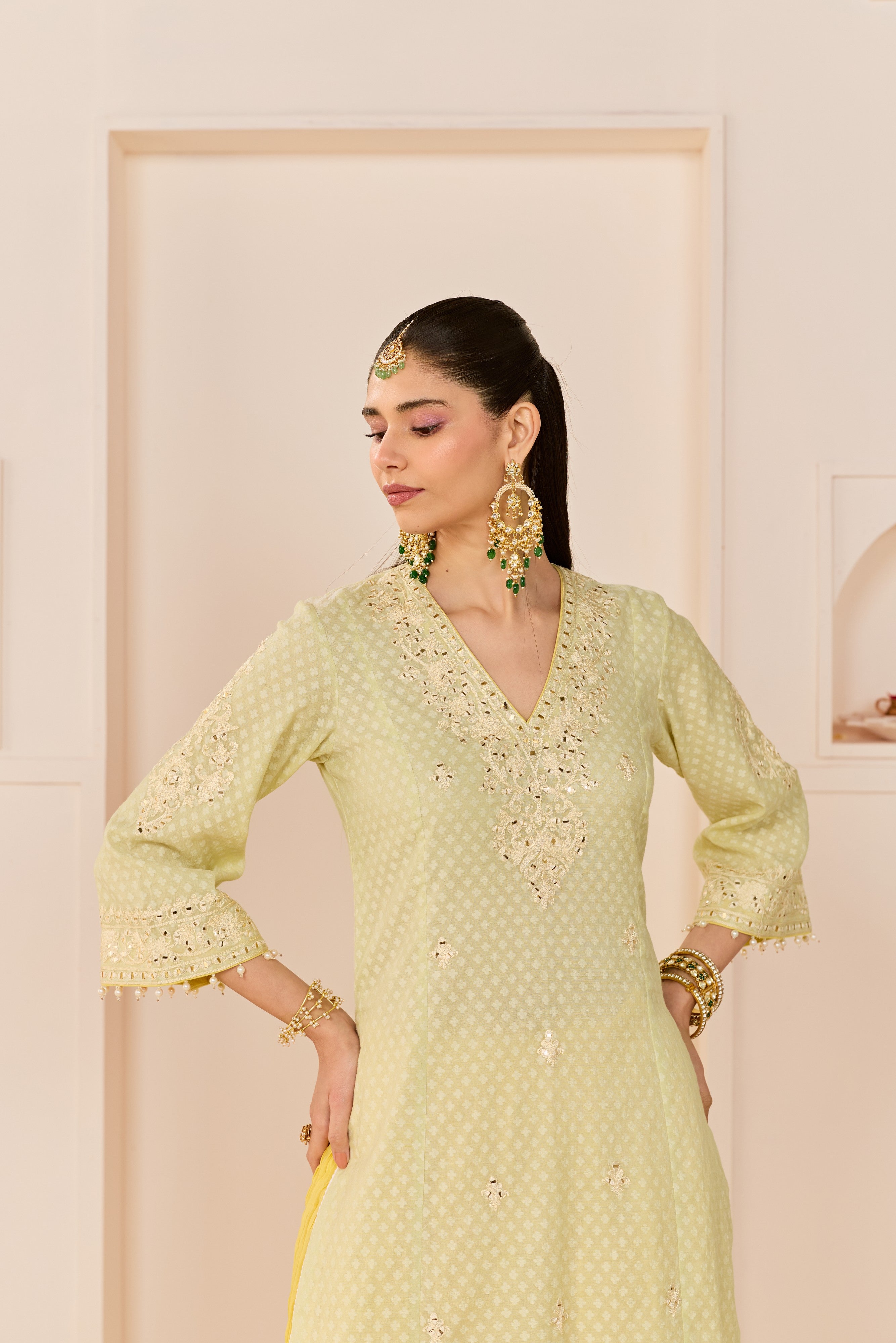 RUHANI - MINT GREEN LONG KURTA WITH SKIRT AND DUPATTA