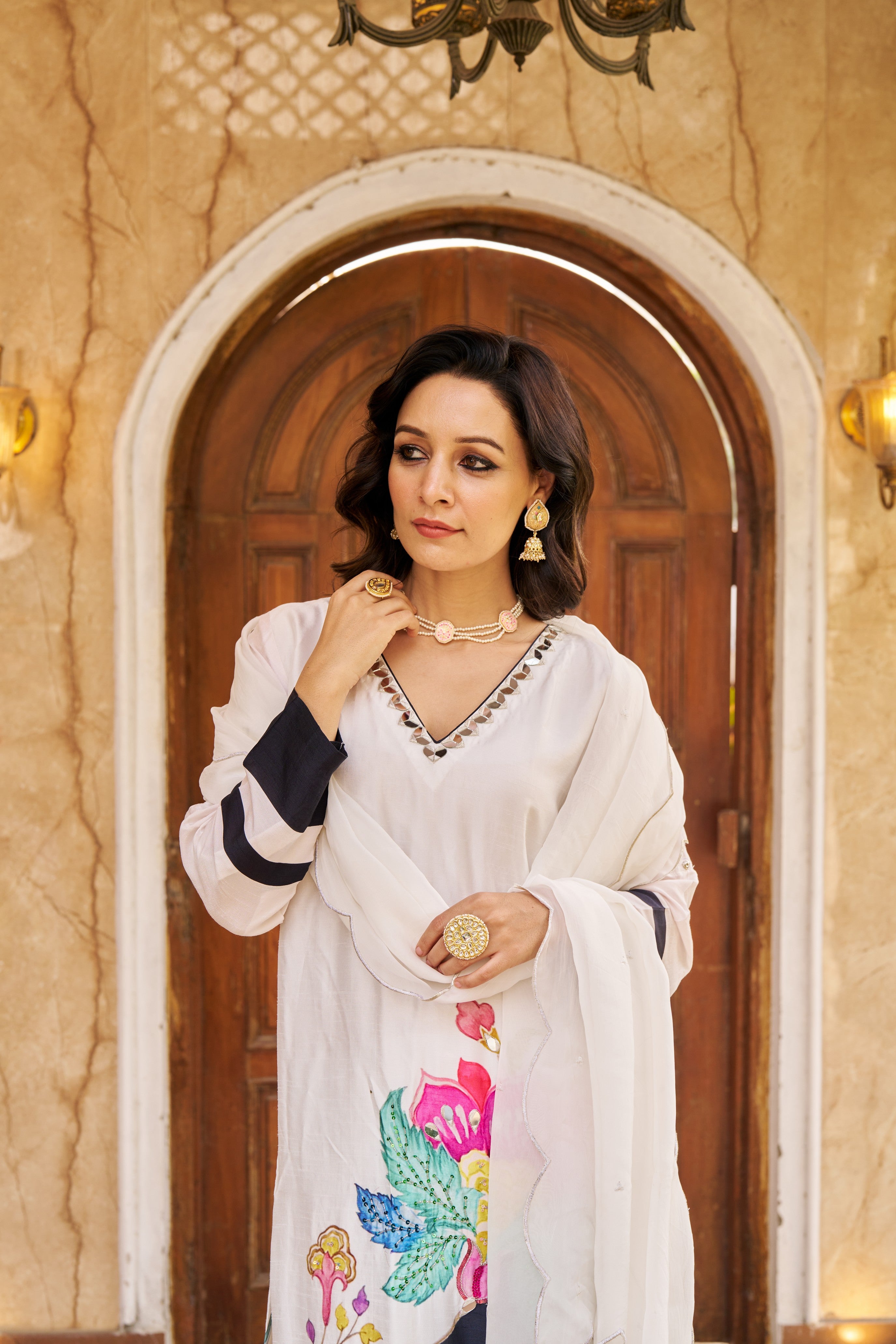 Nayaab Black/White Kurta Set