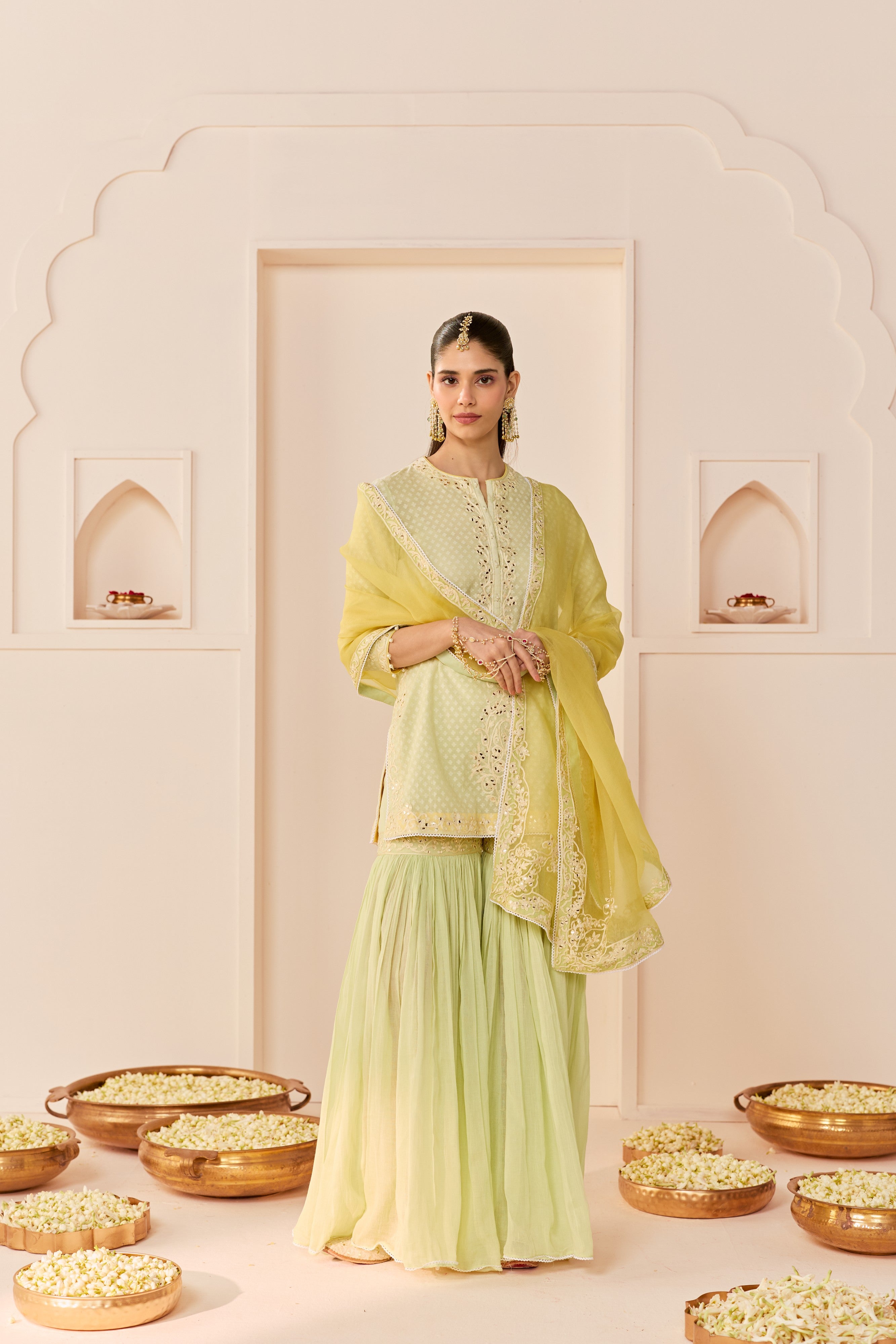 YASNEEN - MINT GREEN SHORT KURTA WITH GARARA AND DUPATTA