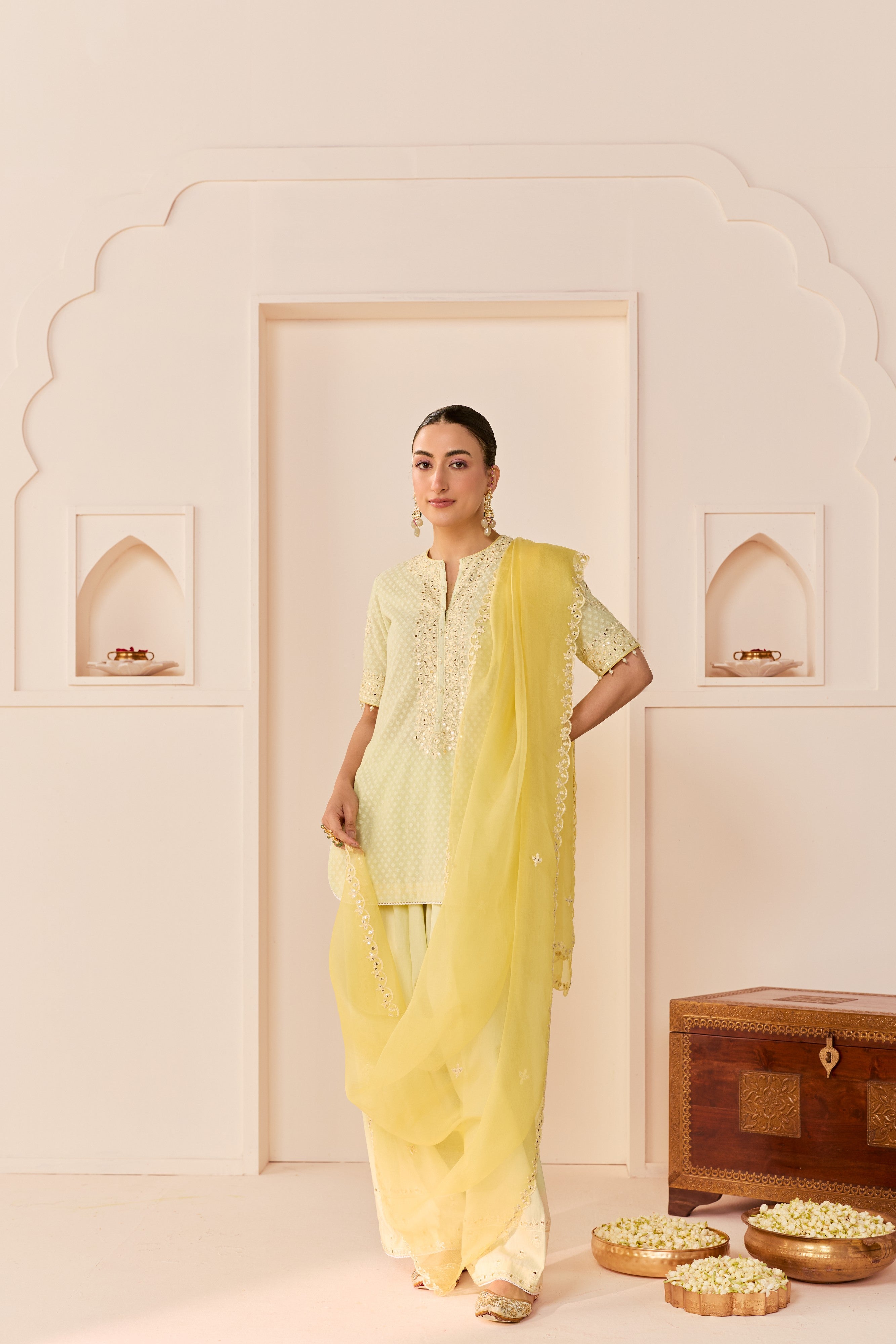ANAISHA - MINT GREEN SHORT KURTA WITH FARSHI SALWAR AND DUPATTA