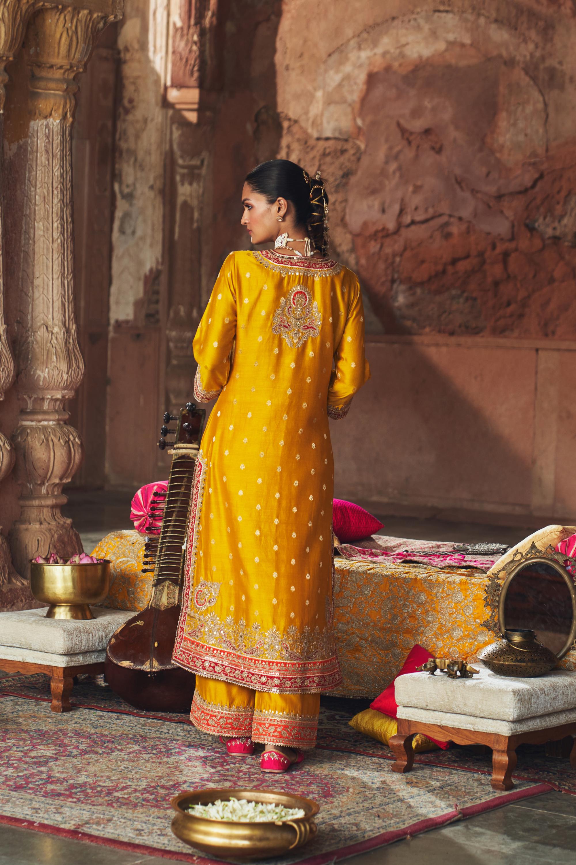 SOBIA - MUSTARD LONG KURTA WITH PALAZZO AND DUPATTA