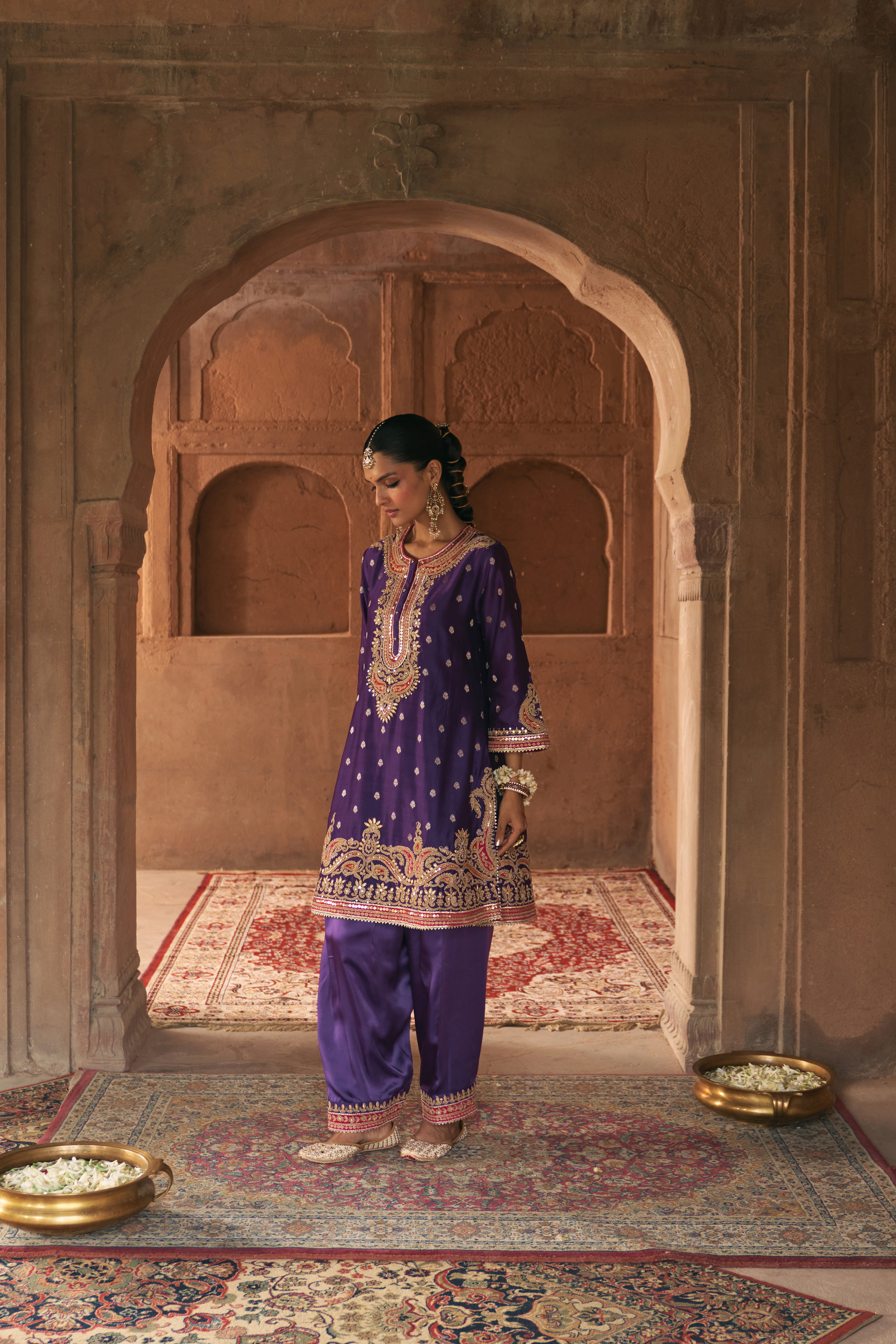FARHANA - DEEP PURPLE SHORT KURTA WITH SALWAR AND DUPATTA