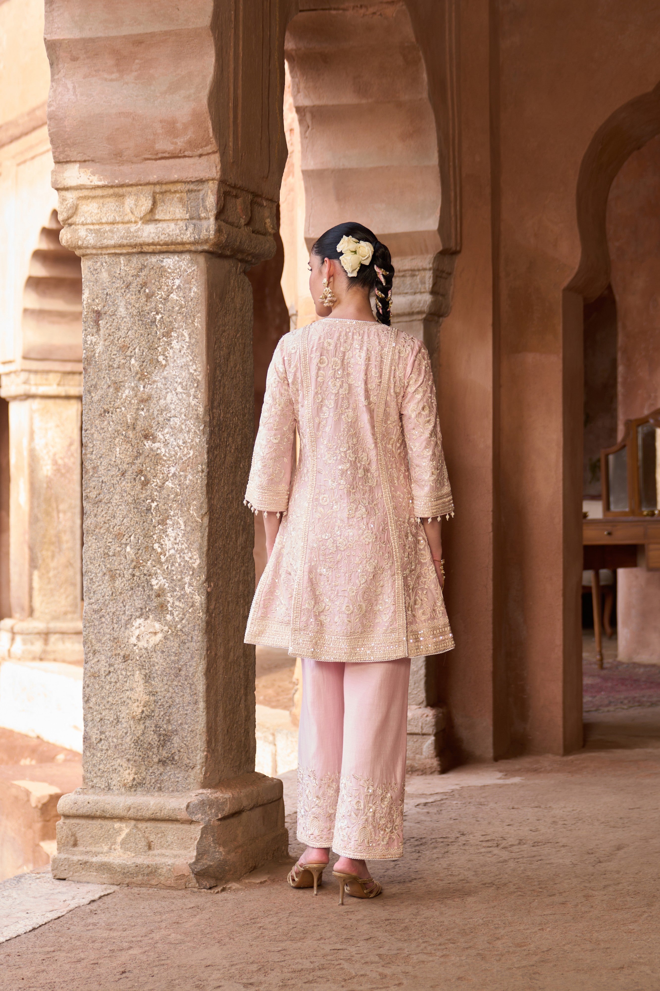 SABOOR - PINK SHORT A-LINE KURTA WITH STRAIGHT PANTS AND DUPATTA