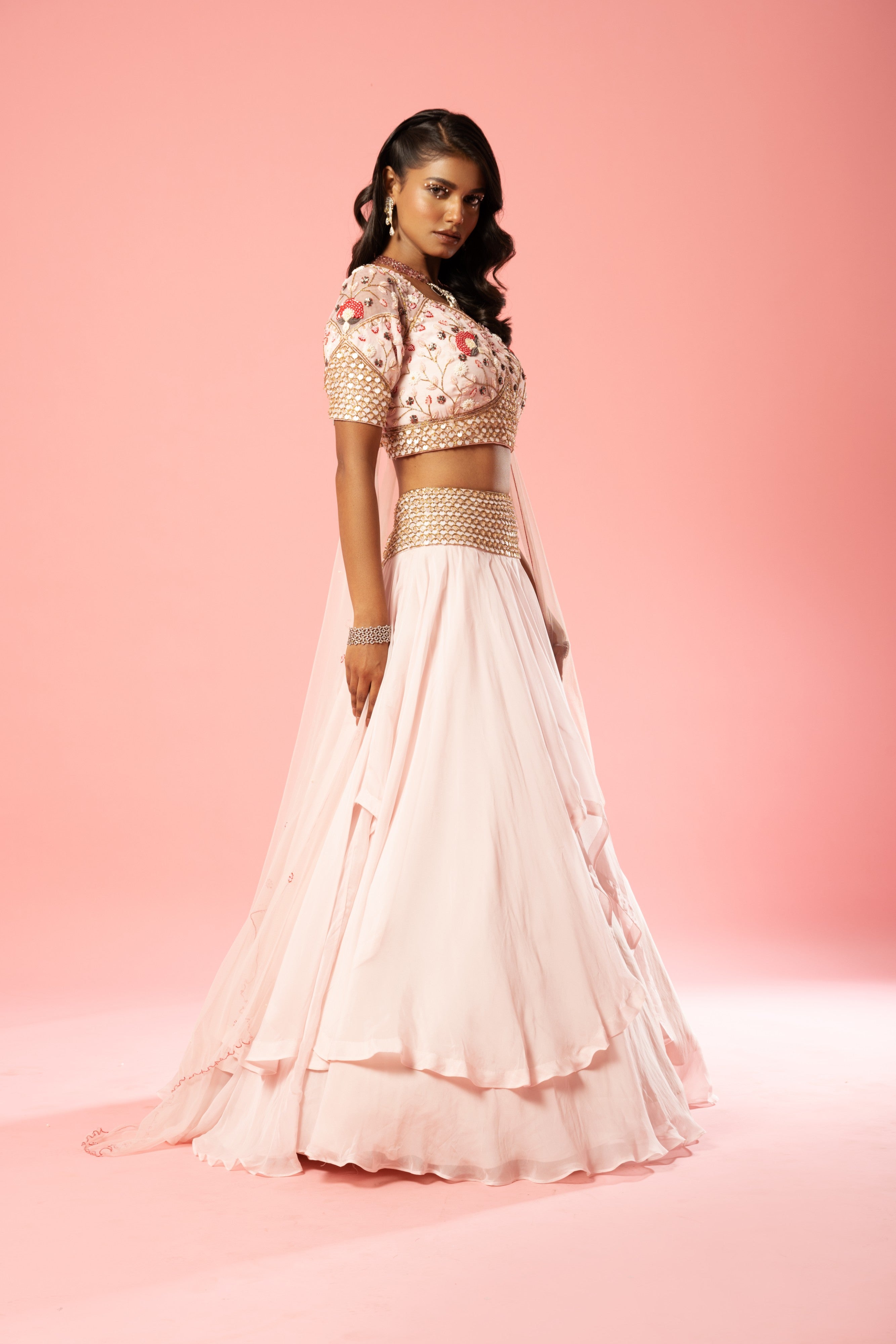 Baby pink organza lehenga set