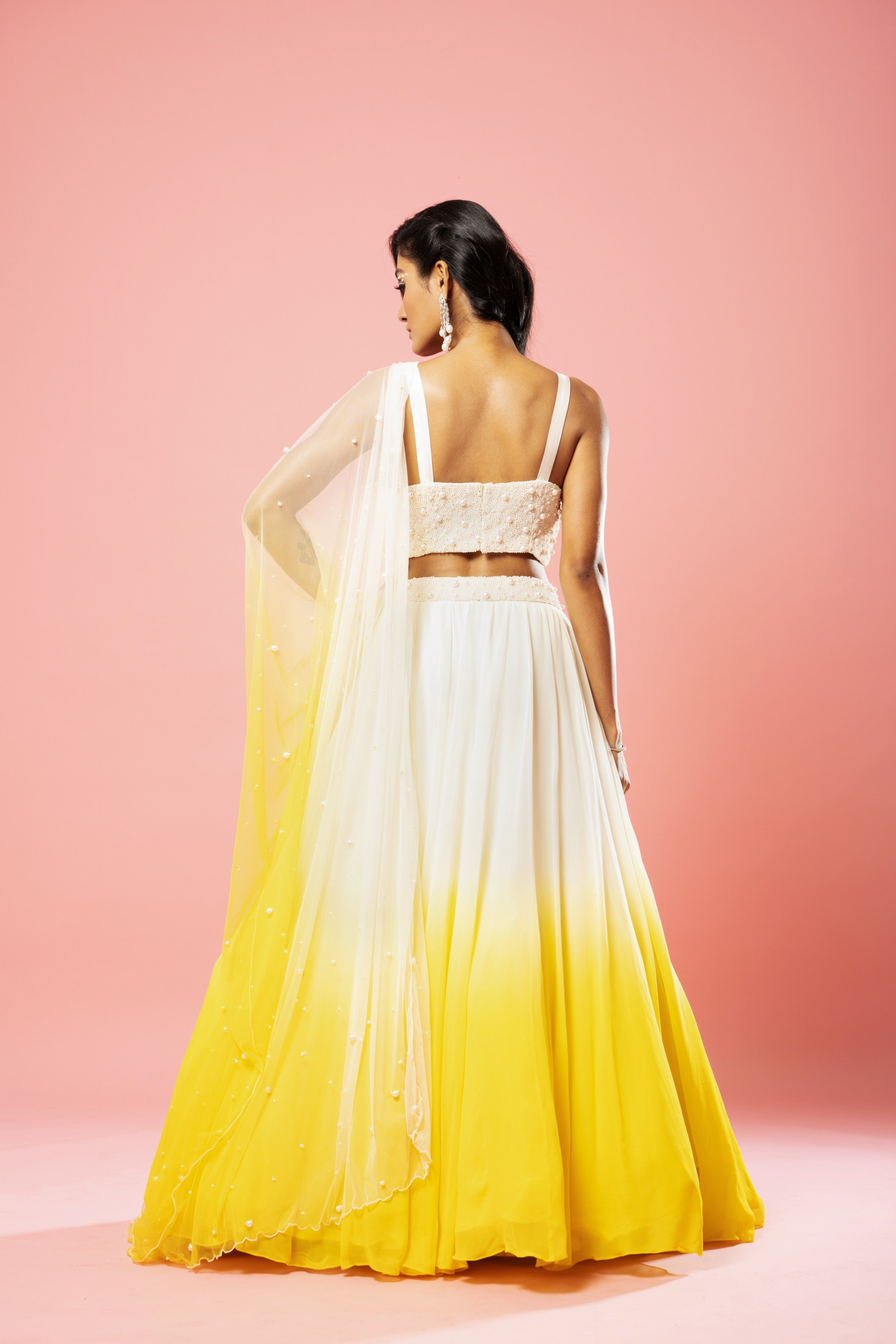 Ivory and yellow ombre lehenga set