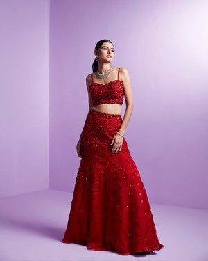 Vivid crimson lehenga set